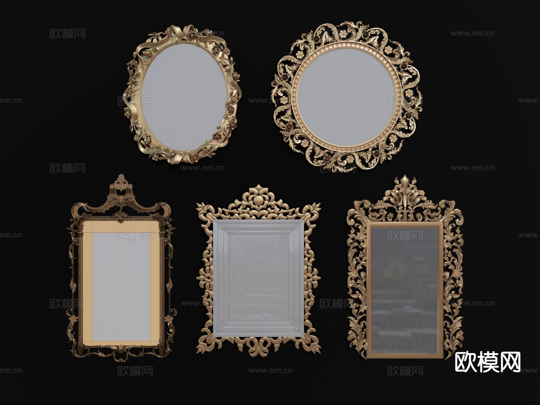 欧式浴室镜 梳妆镜 装饰镜su模型下载（渲染图2）