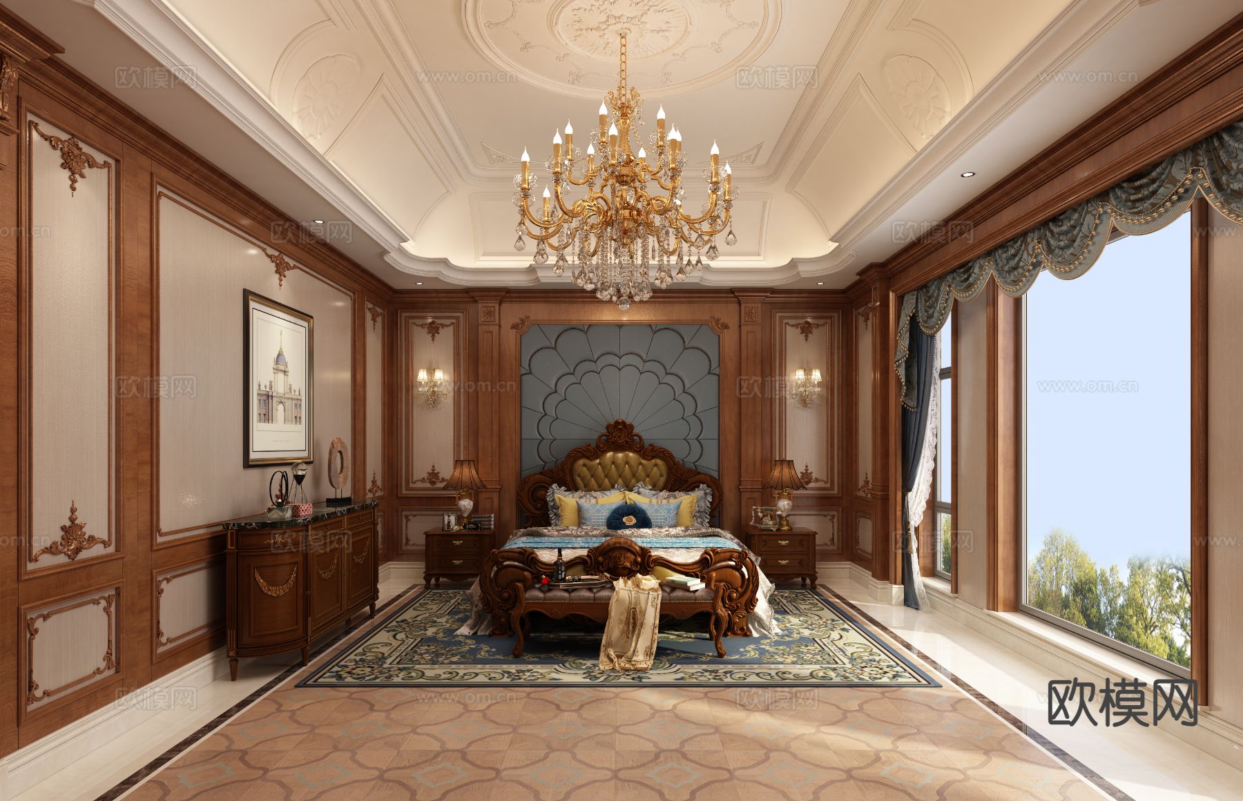 欧式卧室 主卧3d模型下载（渲染图1）