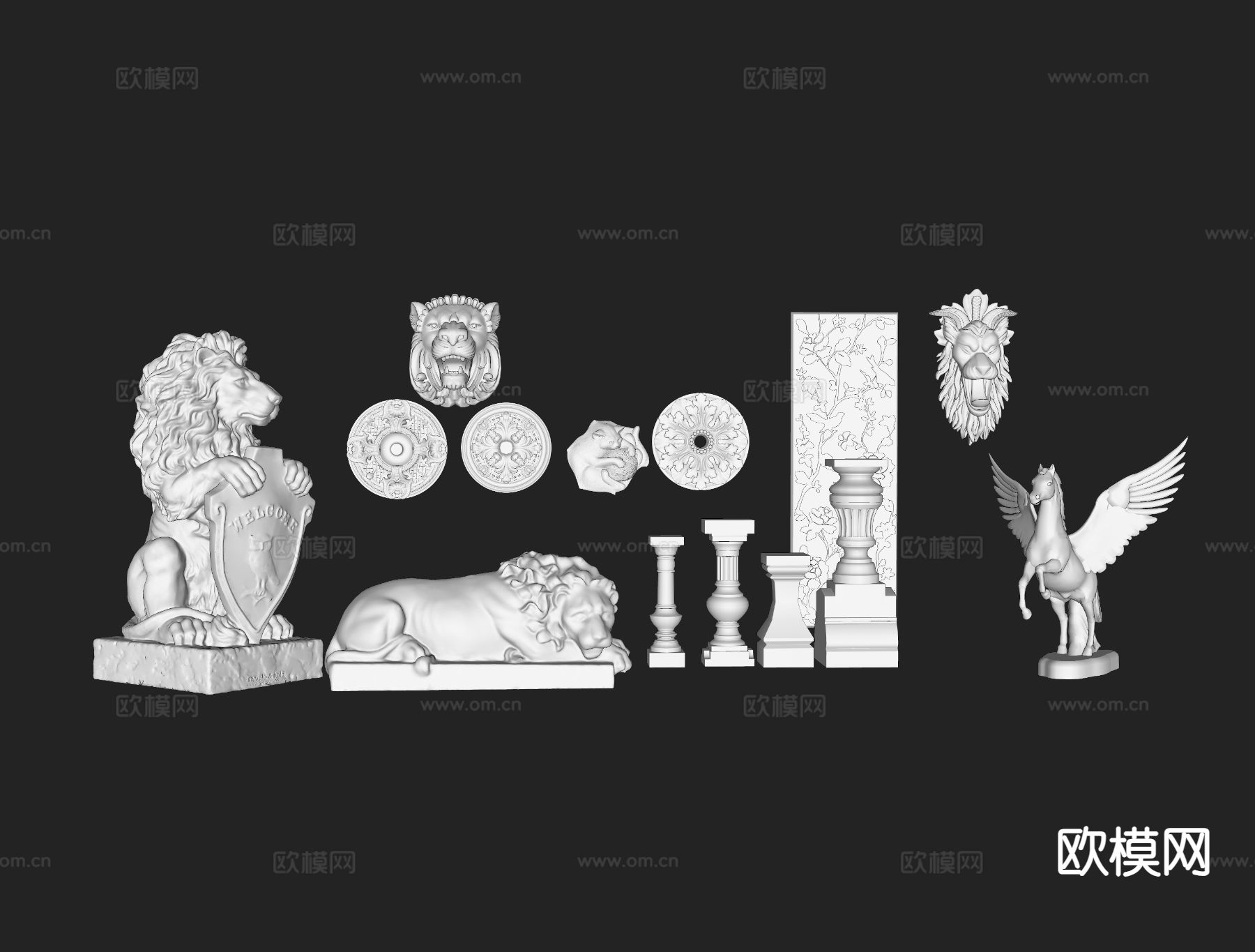 欧式人物雕塑 动物雕塑su模型下载（渲染图1）