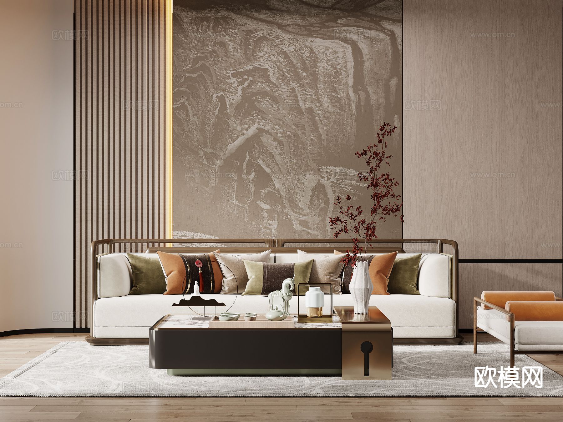 新中式沙发 双人沙发3d模型下载