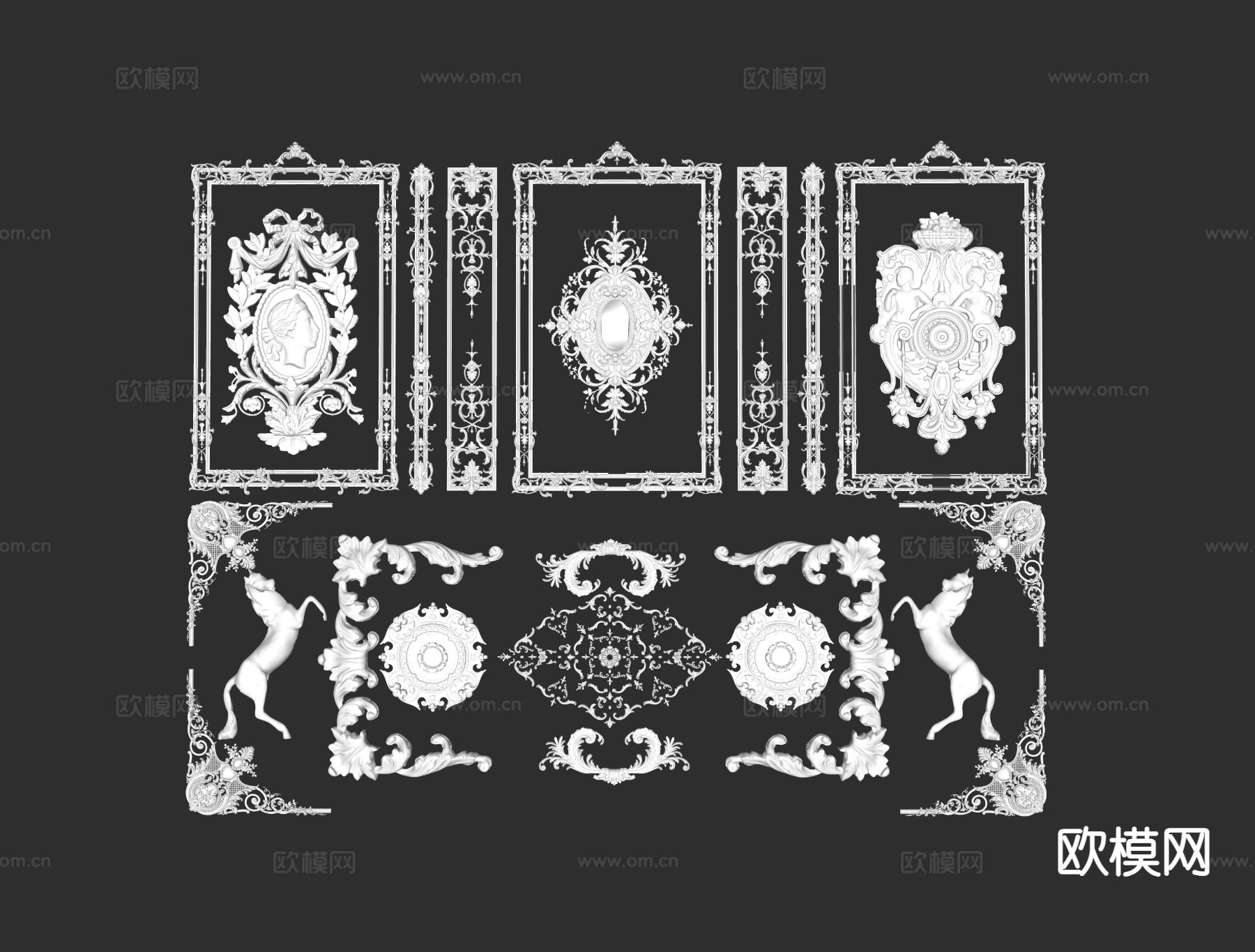 欧式吊顶 雕花 浮雕su模型下载（渲染图1）