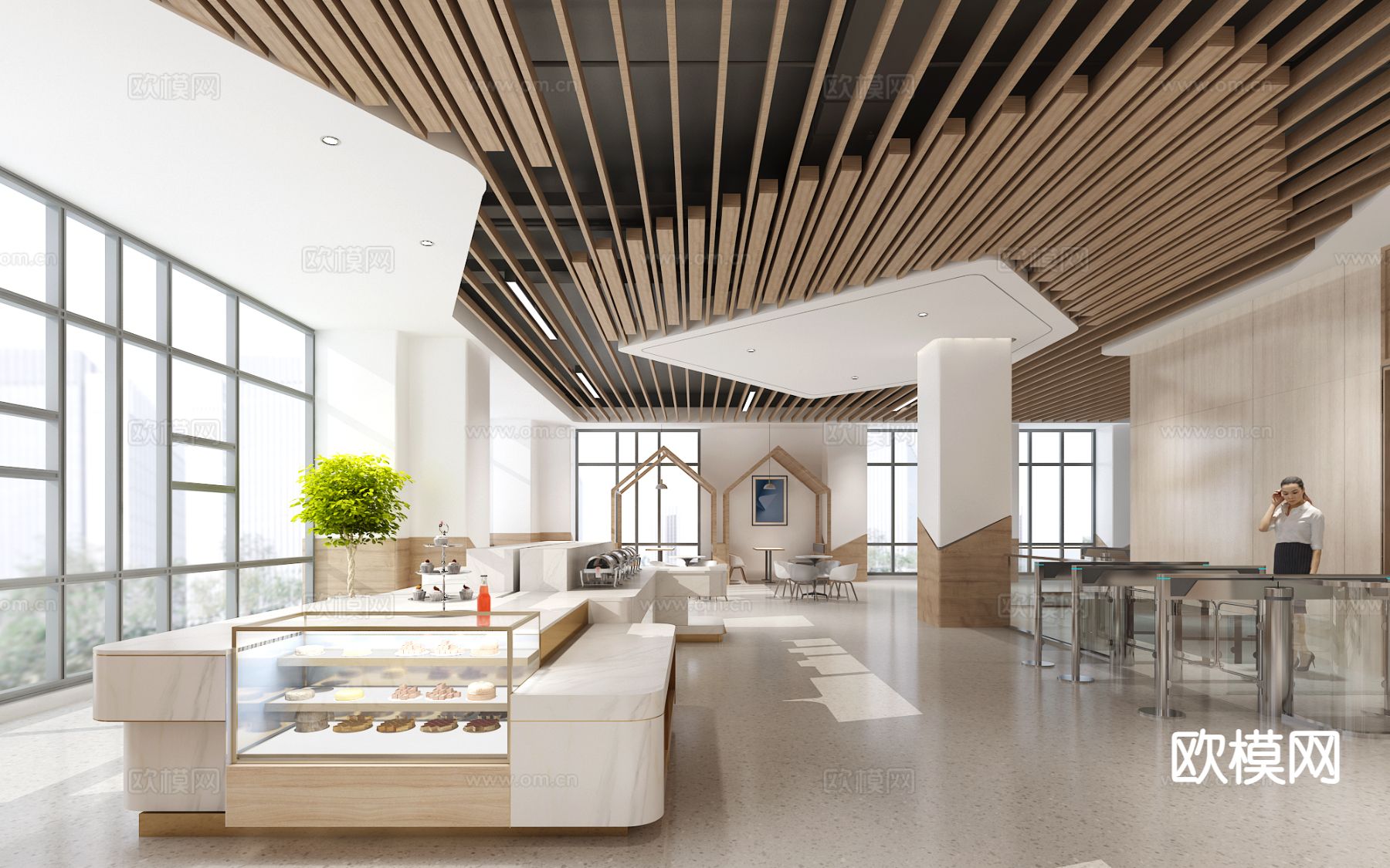 企业员工食堂su模型下载（渲染图3）