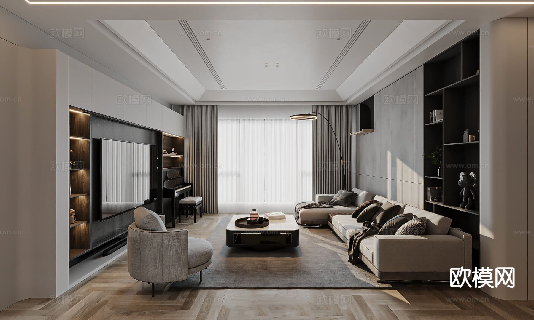 现代客餐厅3d模型下载（渲染图1）