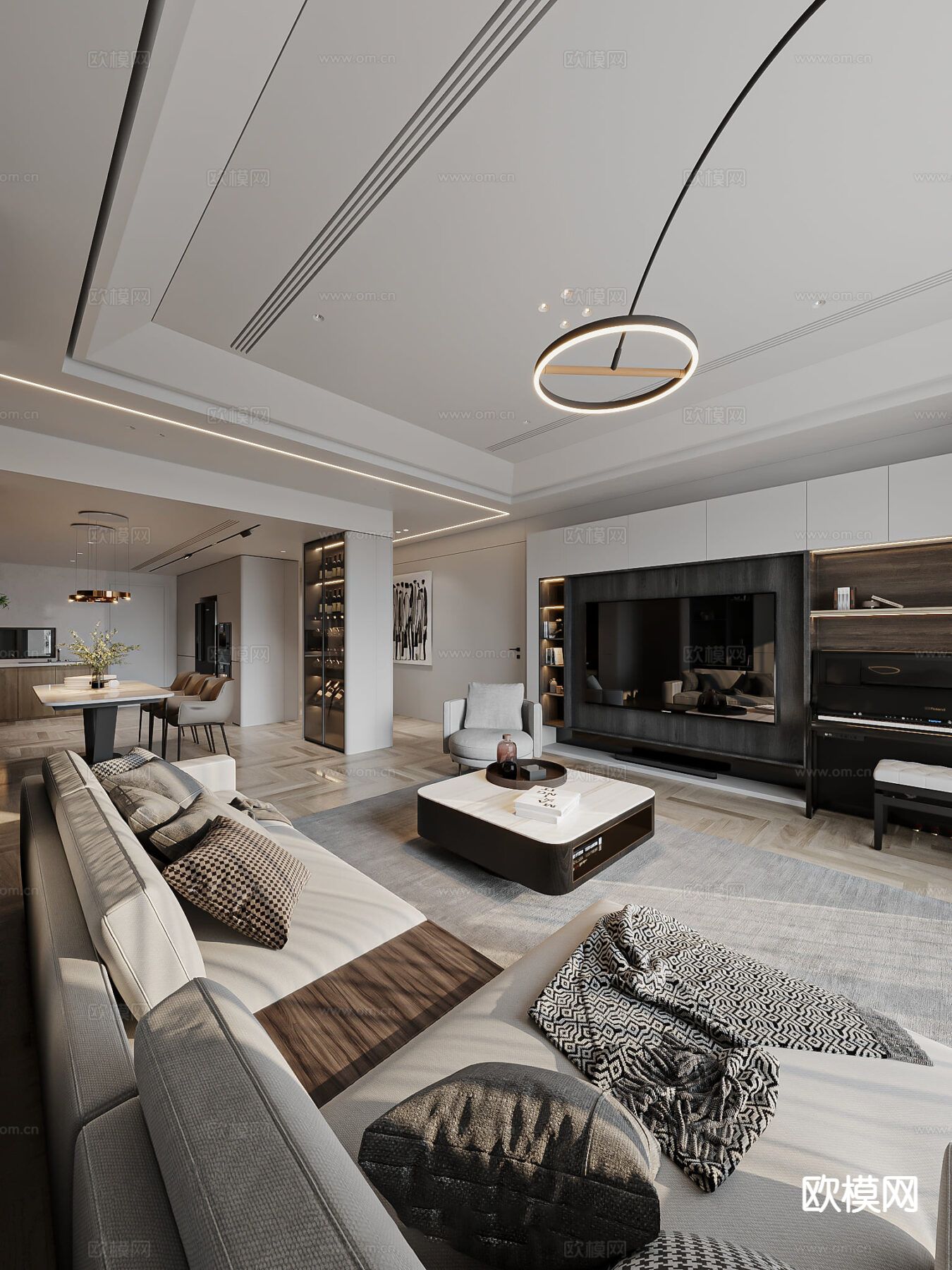 现代客餐厅3d模型下载（渲染图4）