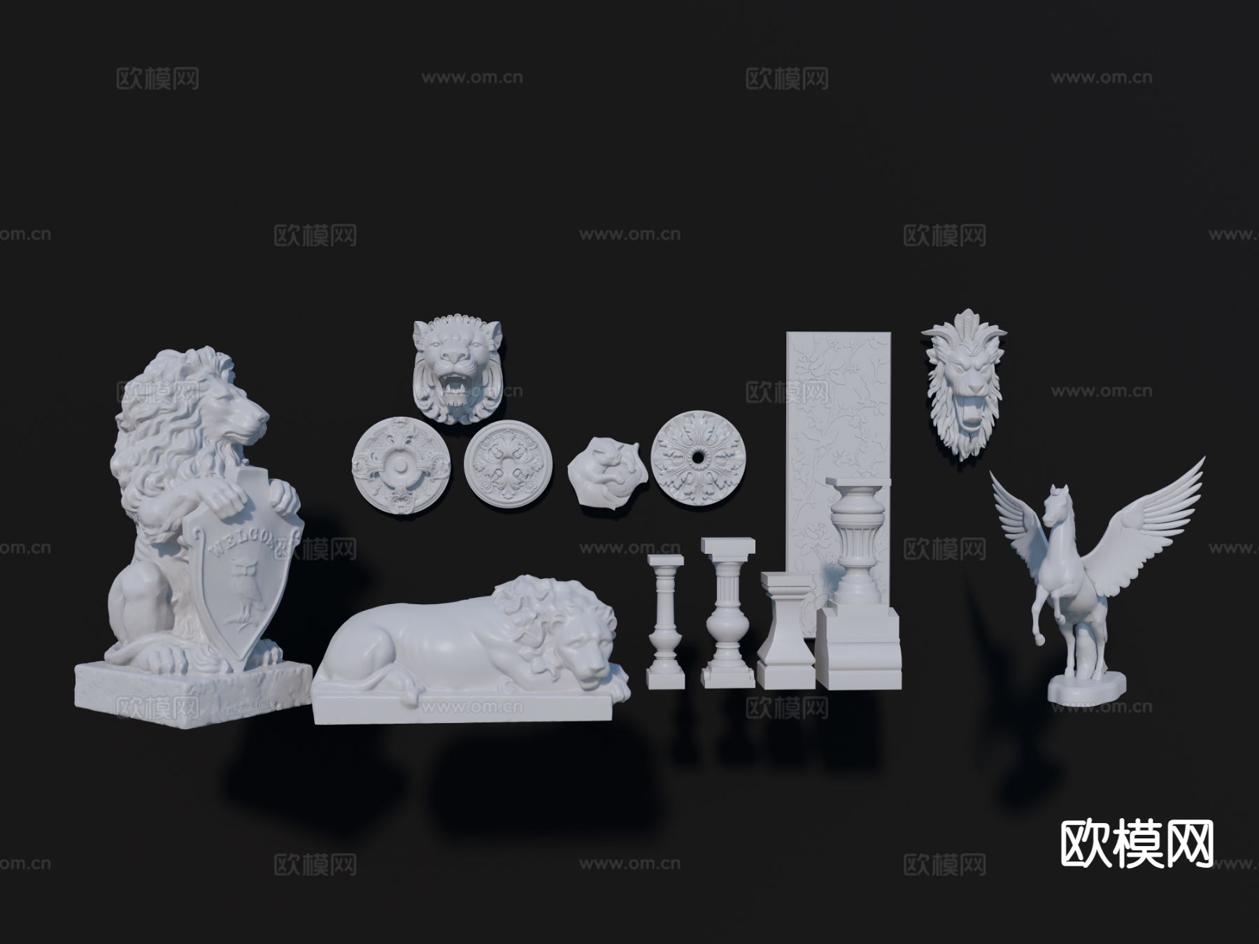 欧式人物雕塑 动物雕塑su模型下载（渲染图2）