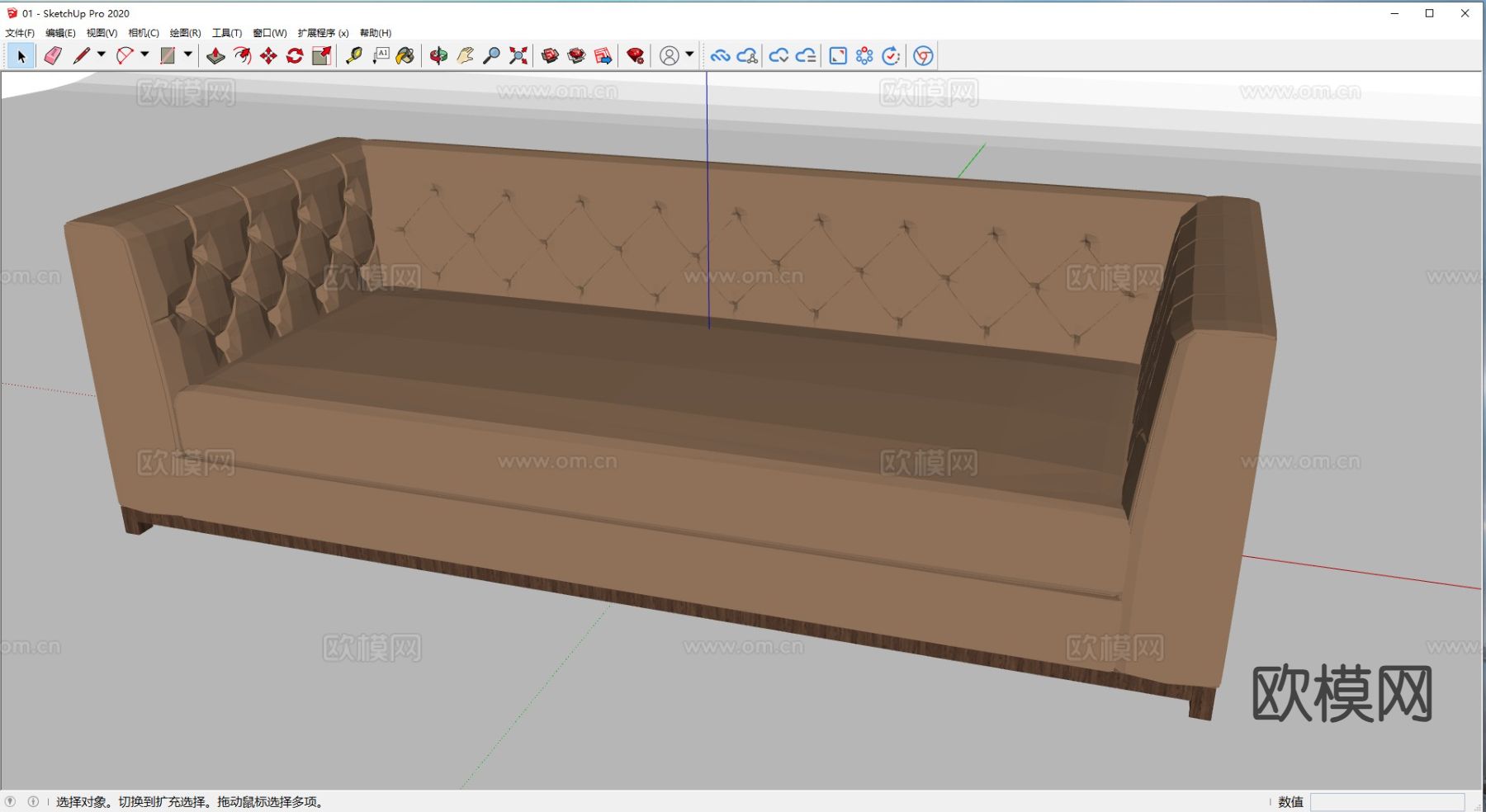 简欧多人沙发su模型下载（渲染图1）