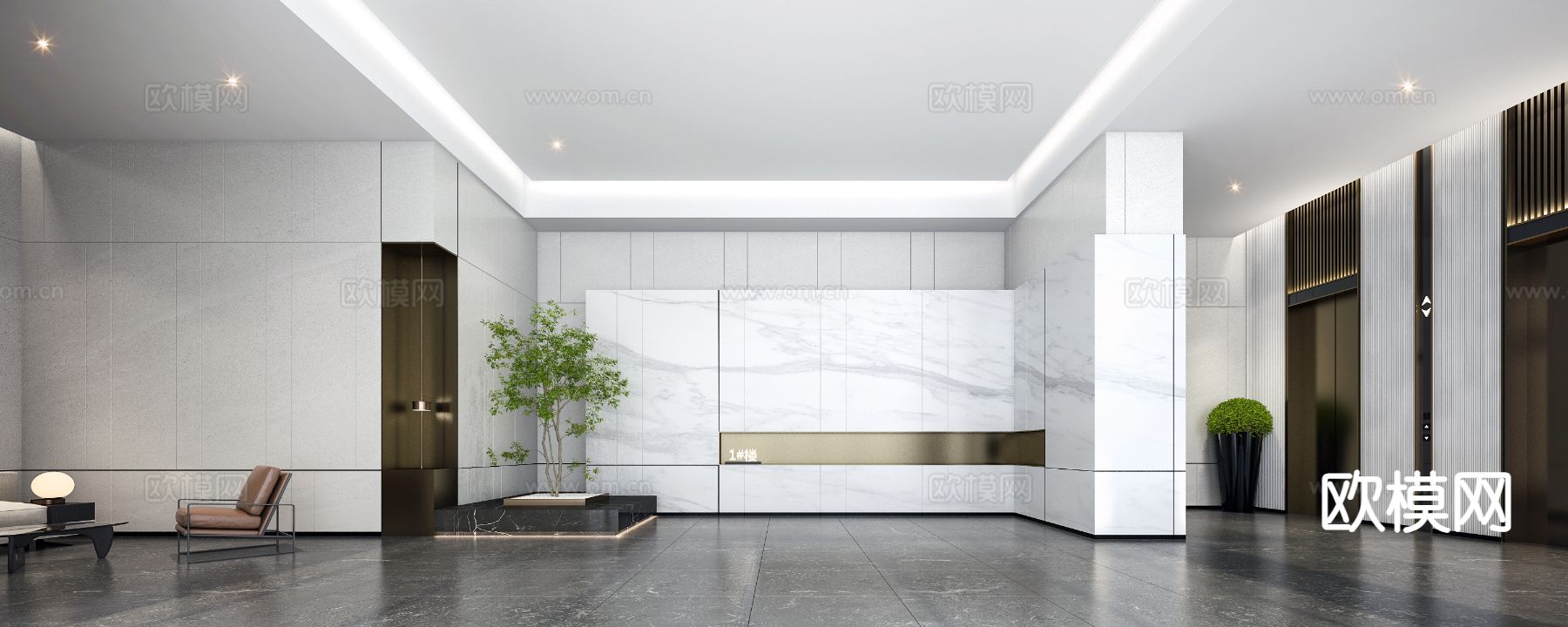现代办公大堂 接待3d模型下载