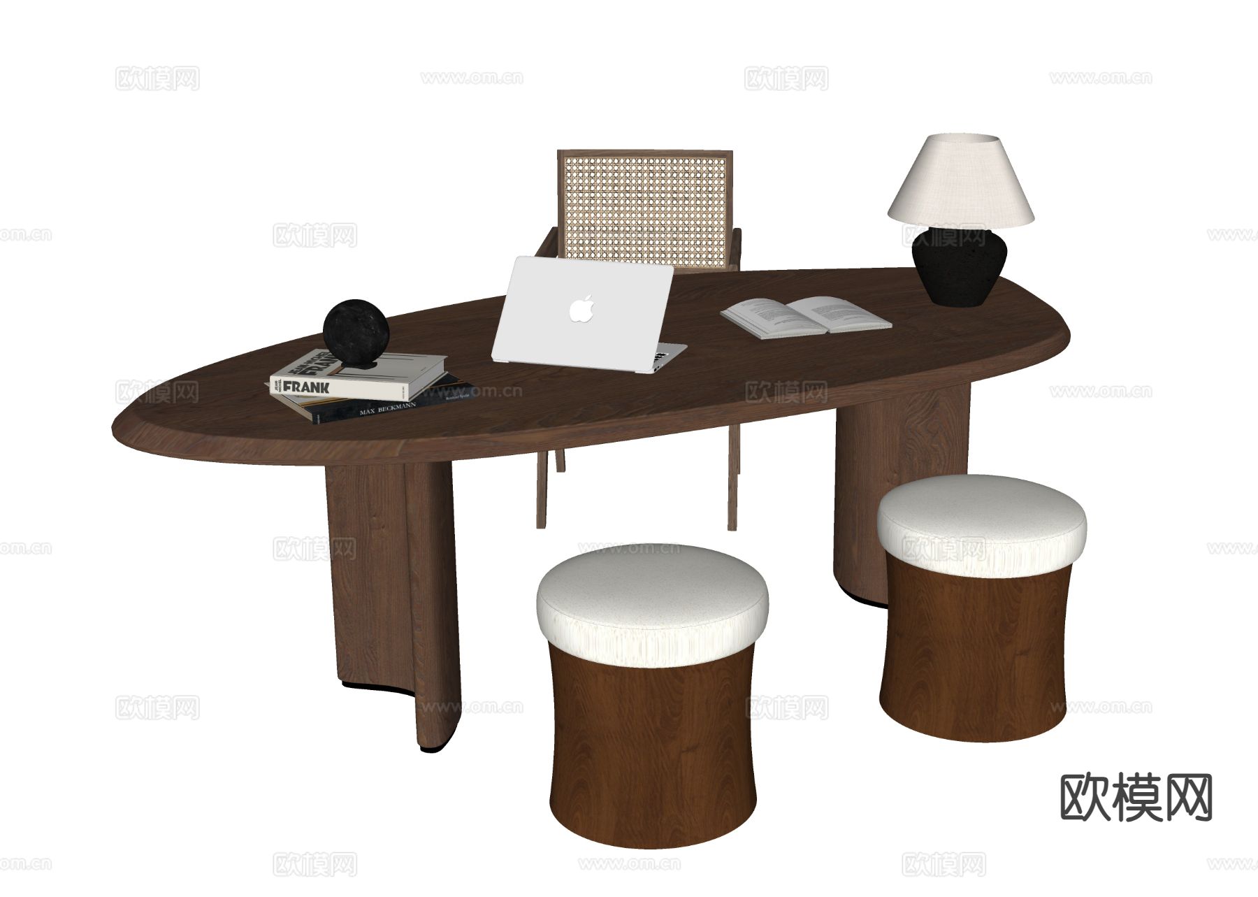 原木风书桌椅su模型下载（渲染图1）