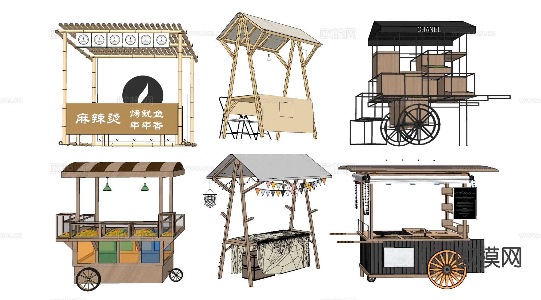 现代网红售卖亭 网红摊位 售货车su模型下载（渲染图1）