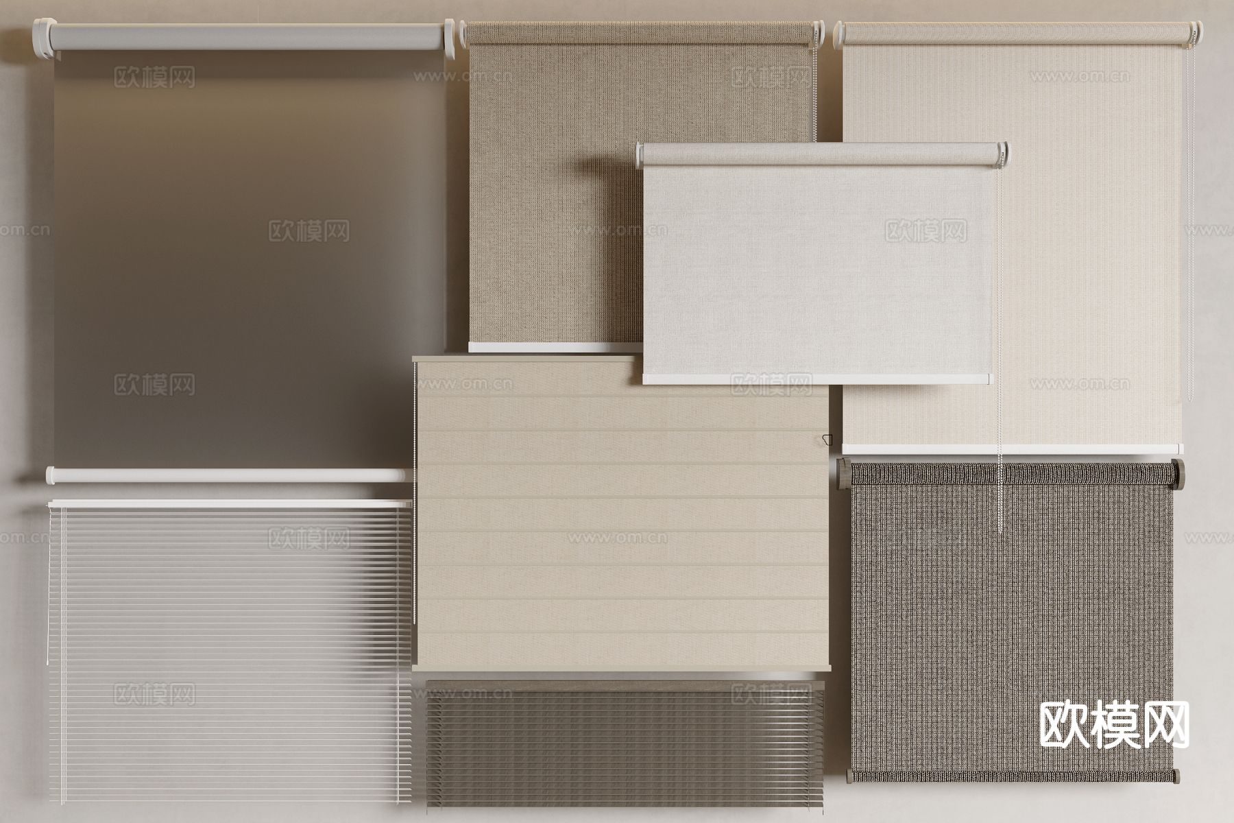 现代窗帘 卷帘 拉帘 百叶窗帘3d模型下载
