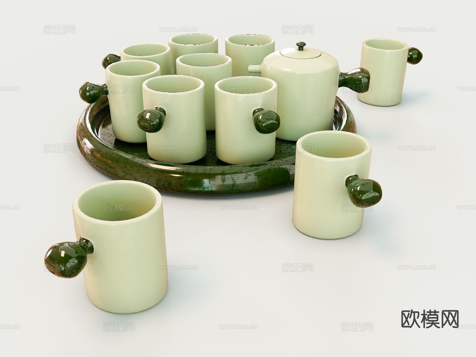 北欧茶具套装 陶瓷水杯su模型下载（渲染图2）