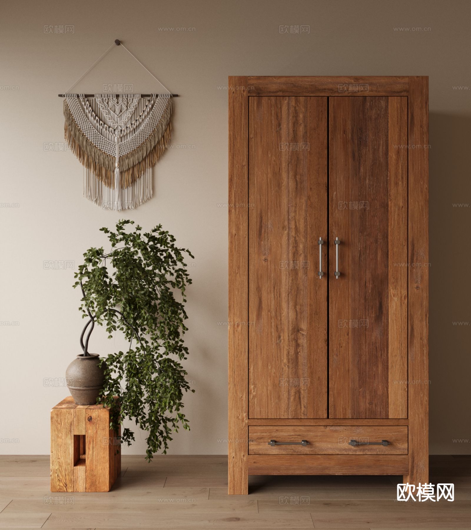 侘寂风衣柜 双开门衣柜3d模型下载