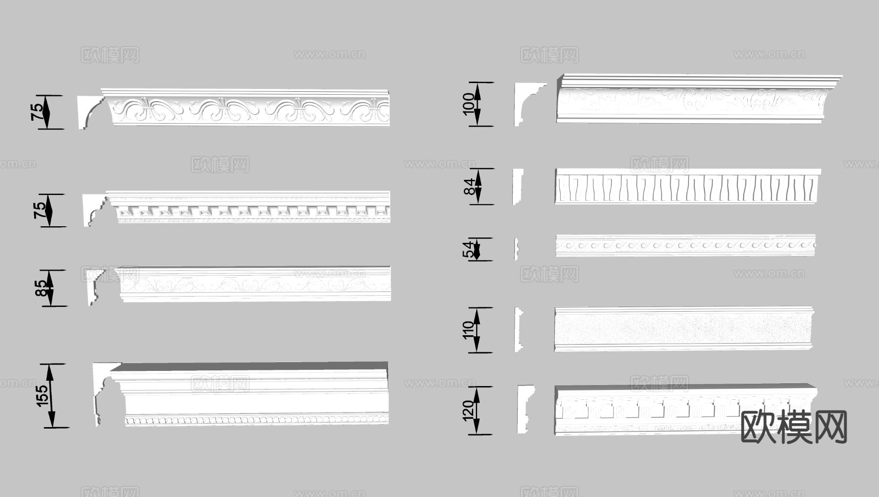 法式雕花石膏线 阴角线 踢脚线su模型下载（渲染图1）