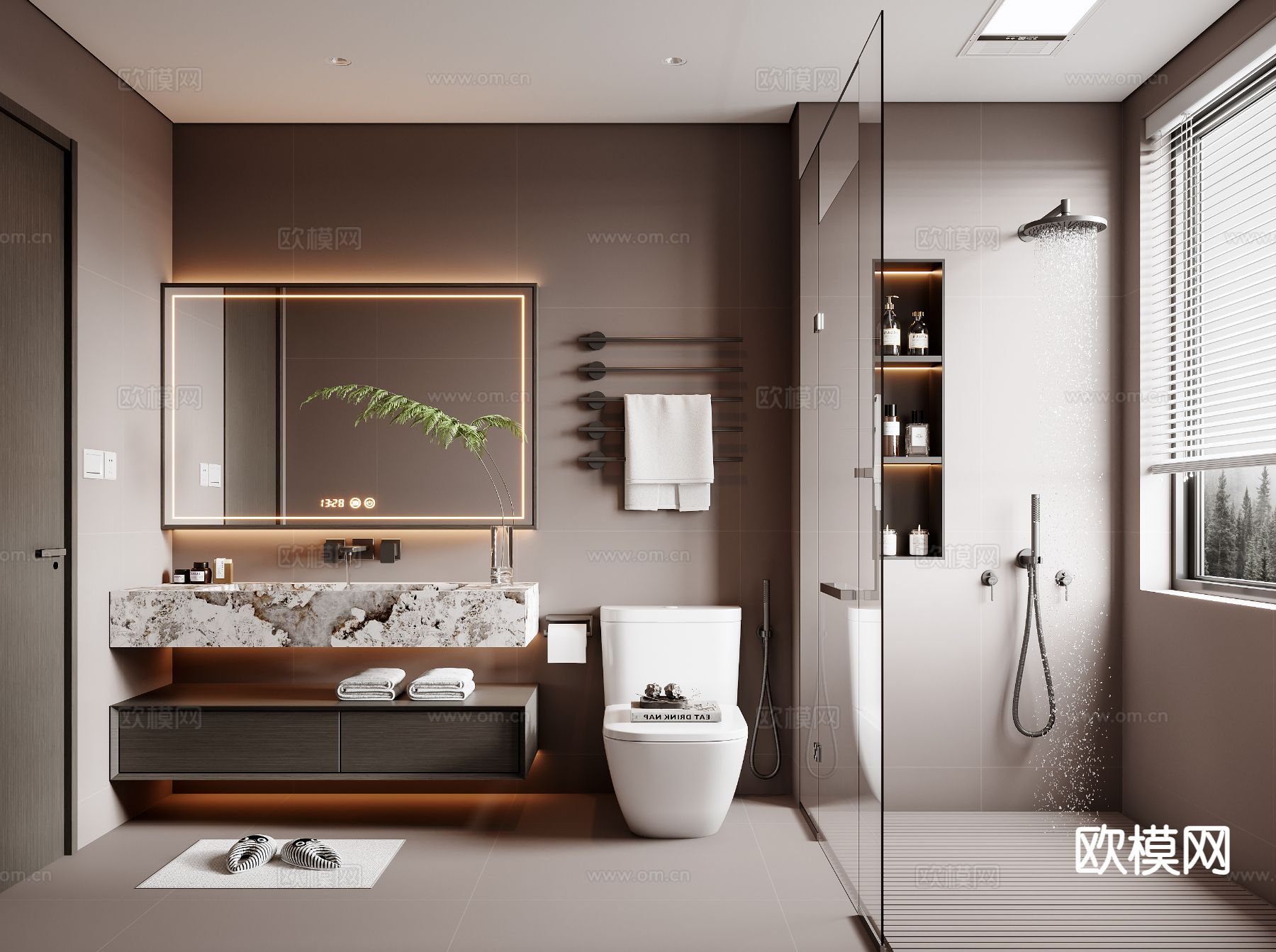 意式卫生间 洗手间su模型下载（渲染图2）