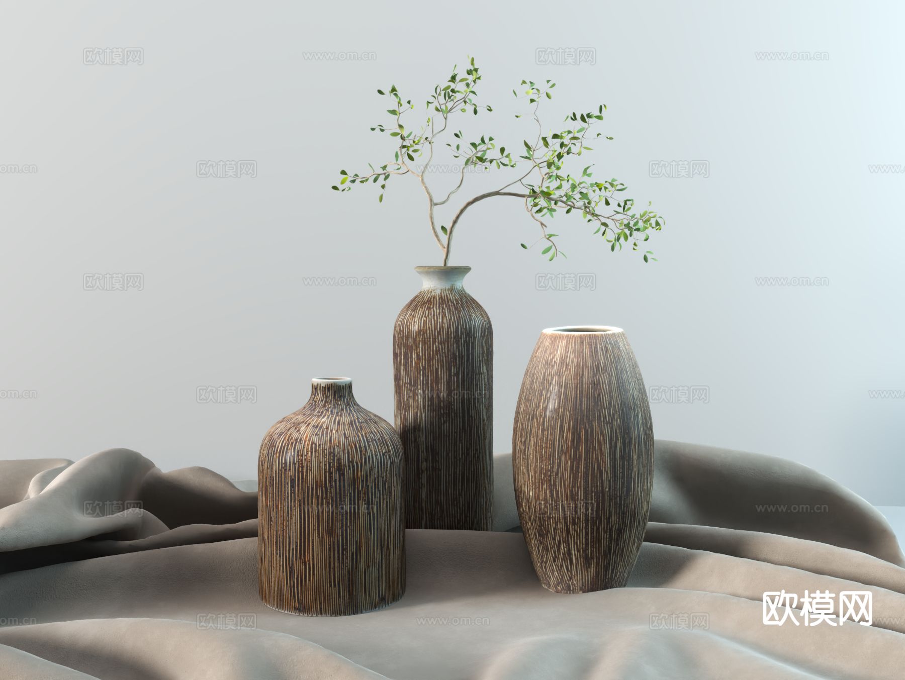 侘寂风陶罐 花瓶 器皿3d模型下载