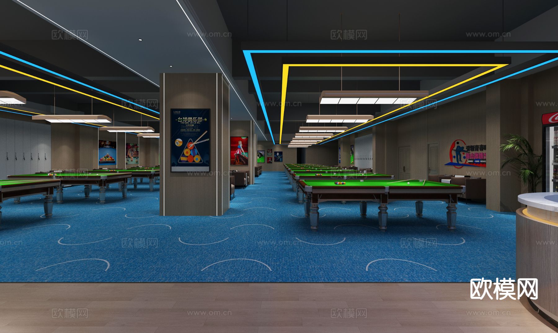 现代台球厅 桌球馆3d模型下载（渲染图2）
