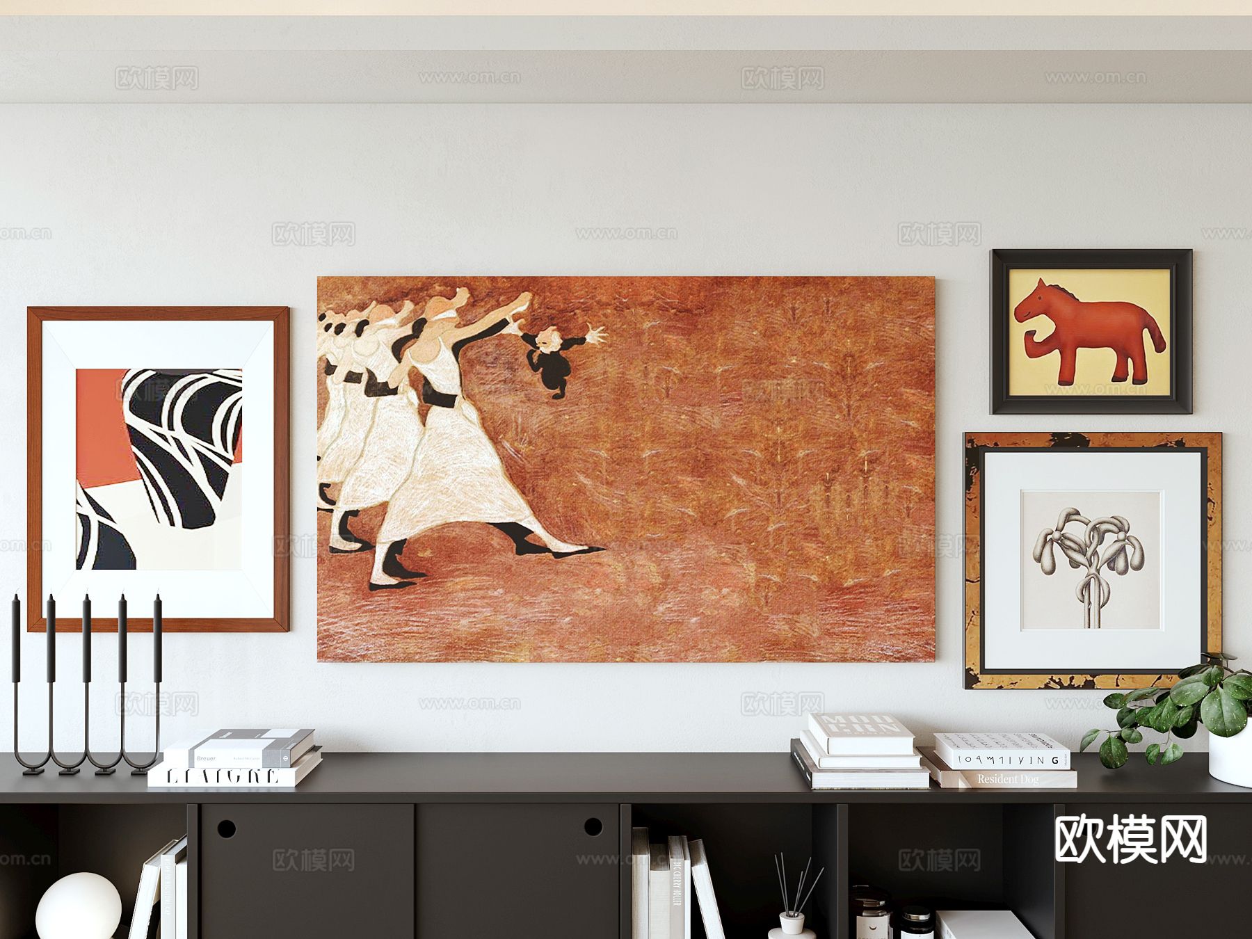 中古风挂画 艺术画3d模型下载