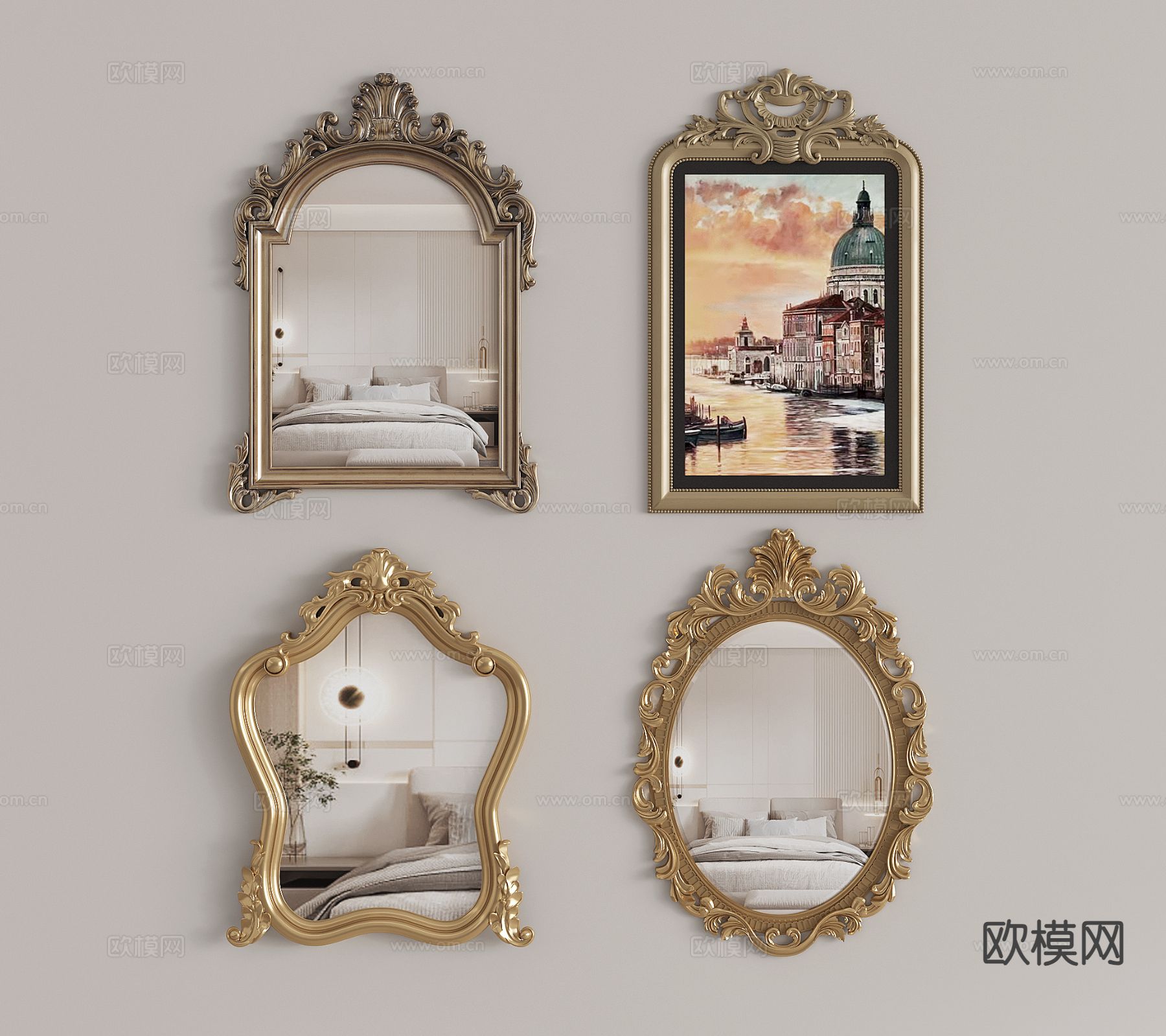欧式镜子 梳妆镜 古典镜 装饰镜su模型下载（渲染图2）