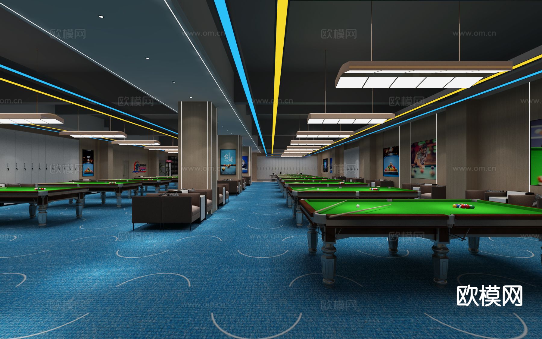 现代台球厅 桌球馆3d模型下载（渲染图1）