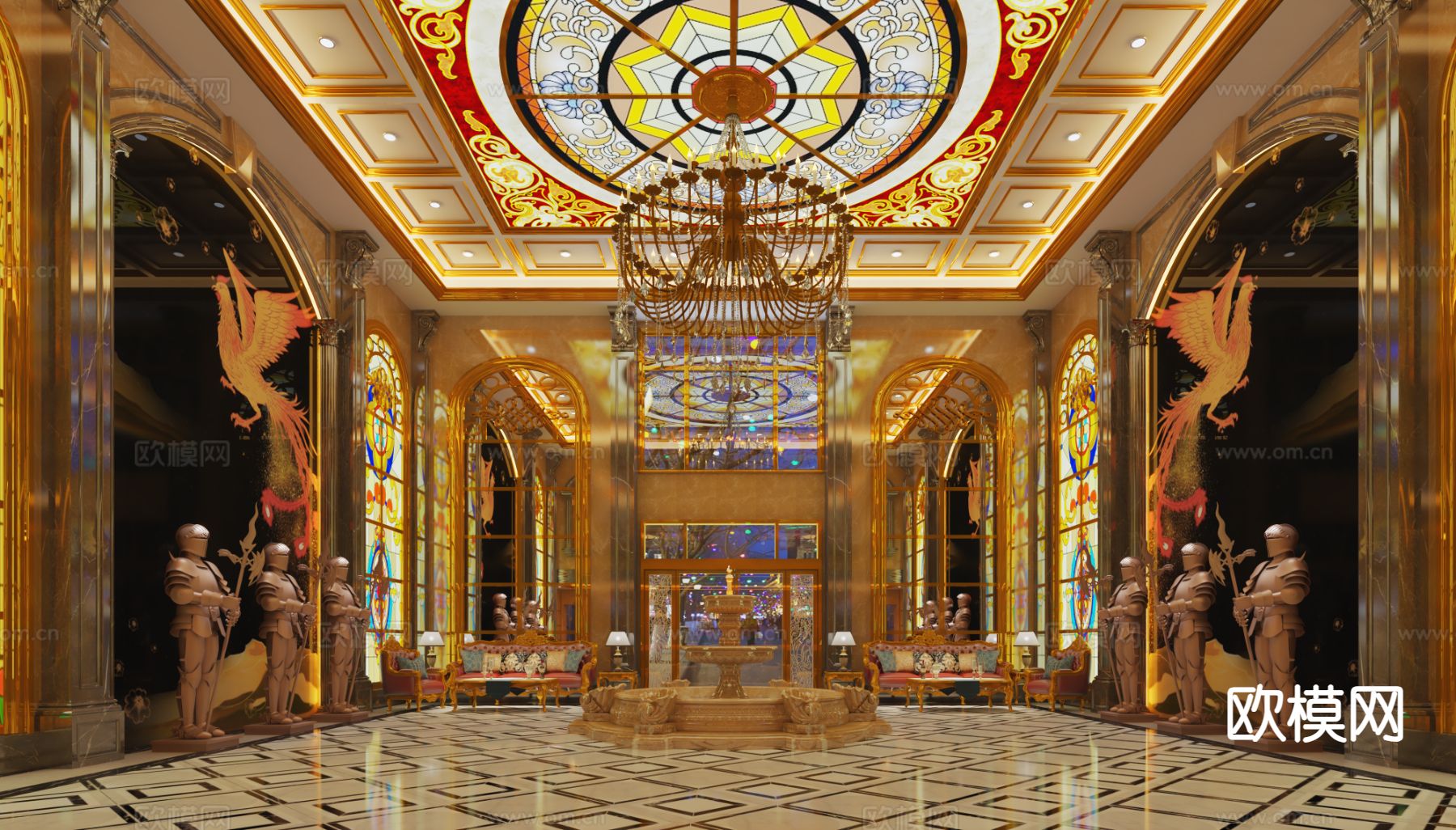 欧式古典KTV大堂 酒店大堂3d模型下载（渲染图2）