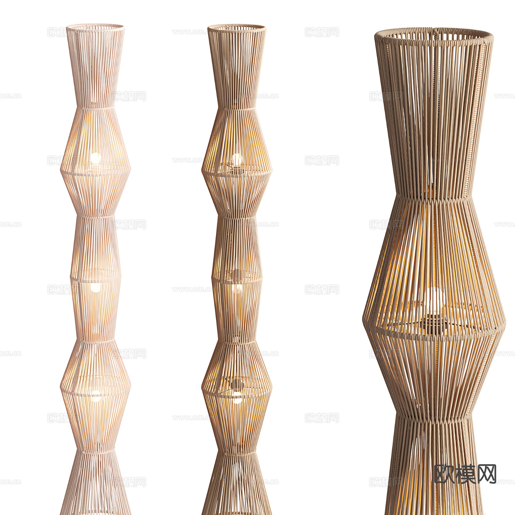 侘寂风落地灯 编制落地灯3d模型下载（渲染图1）