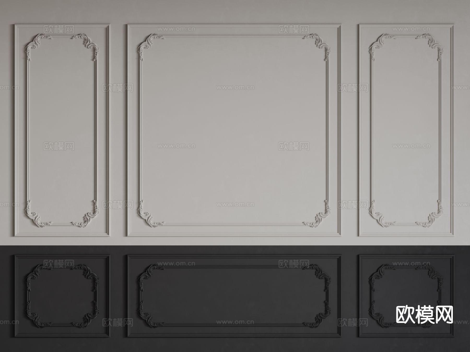 法式背景墙 雕花线条3d模型下载