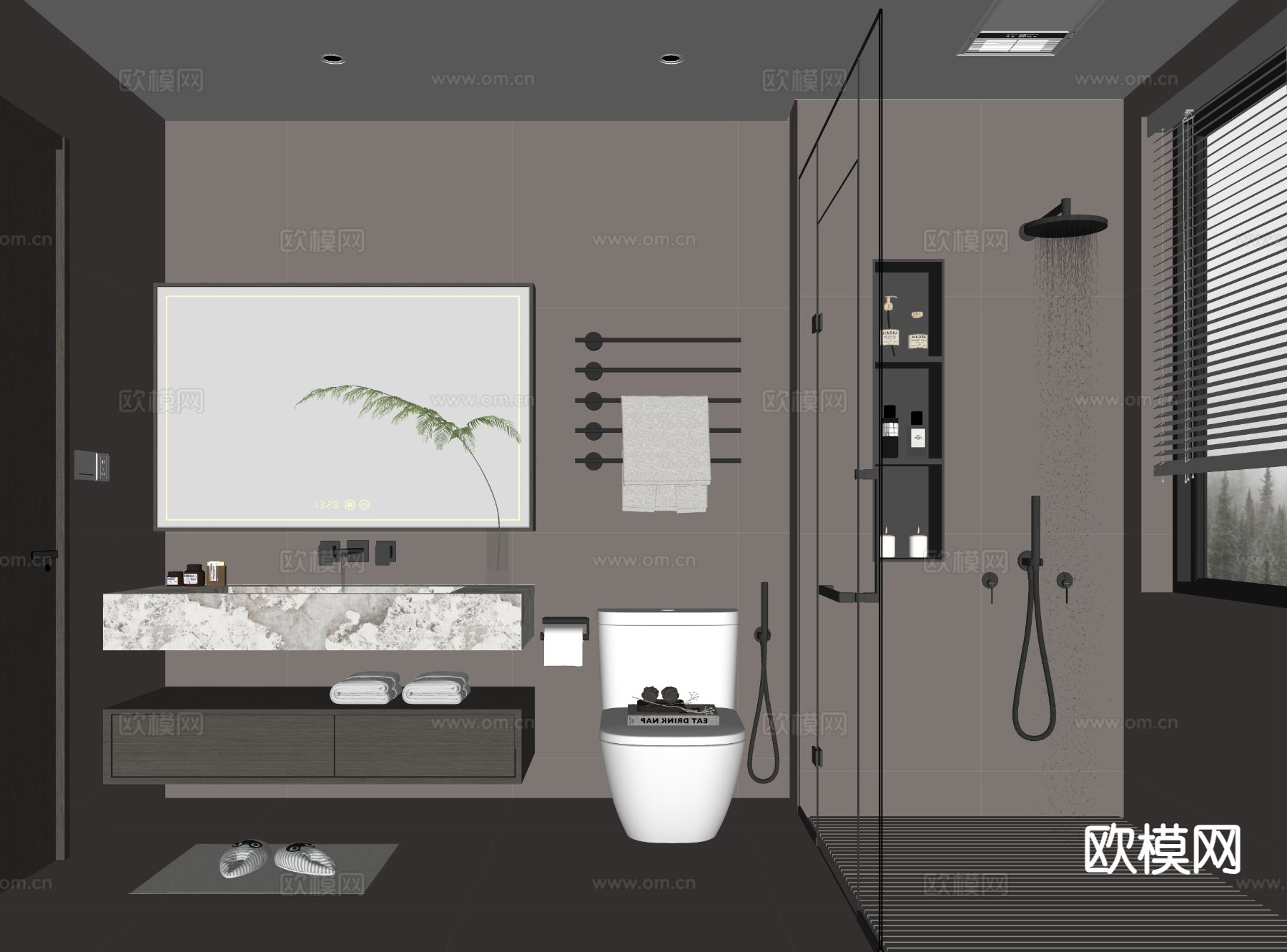 意式卫生间 洗手间su模型下载（渲染图1）