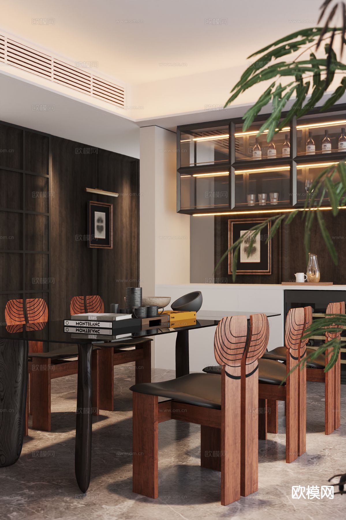 中古风餐桌椅3d模型下载