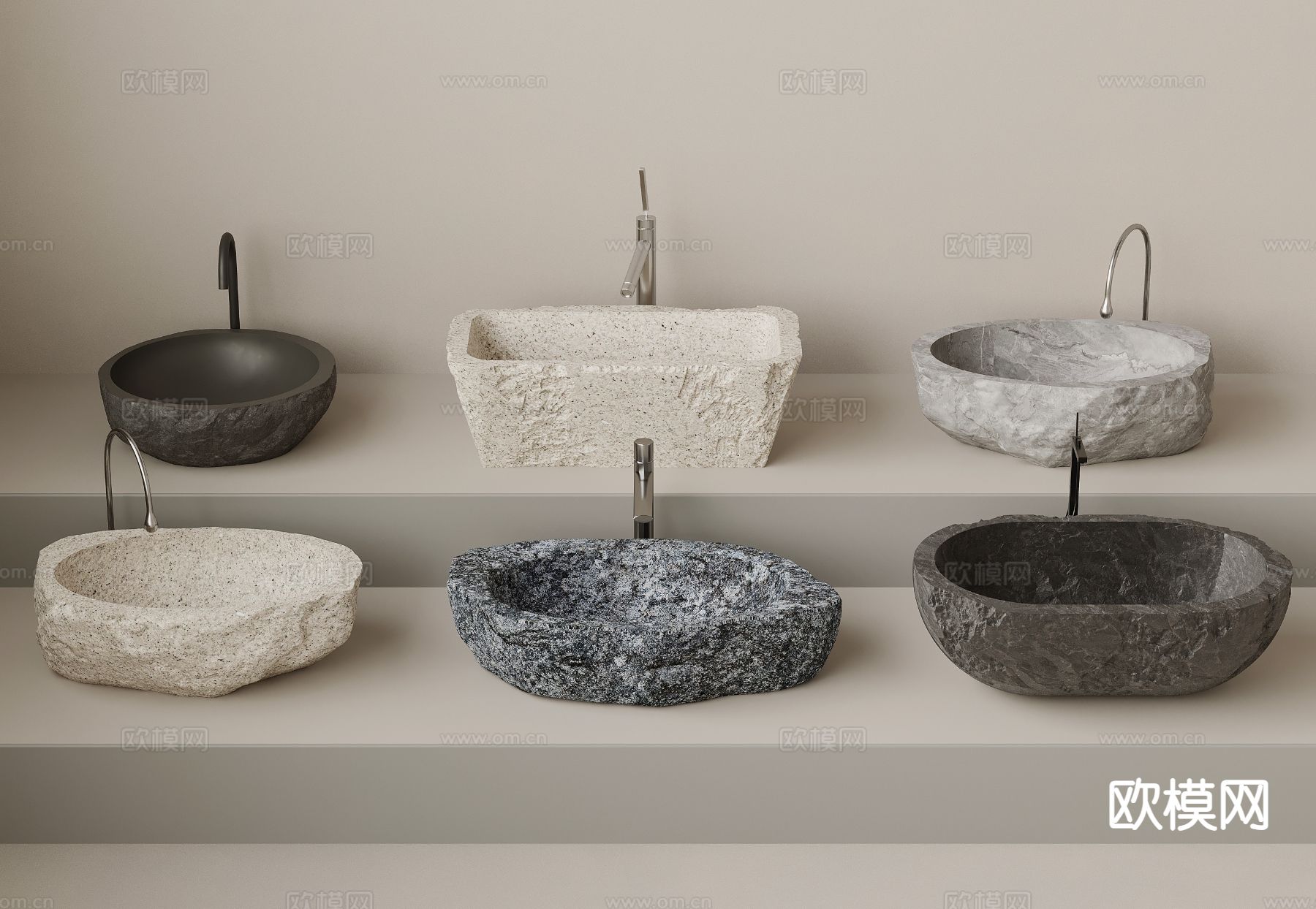 现代石槽台盆3d模型下载