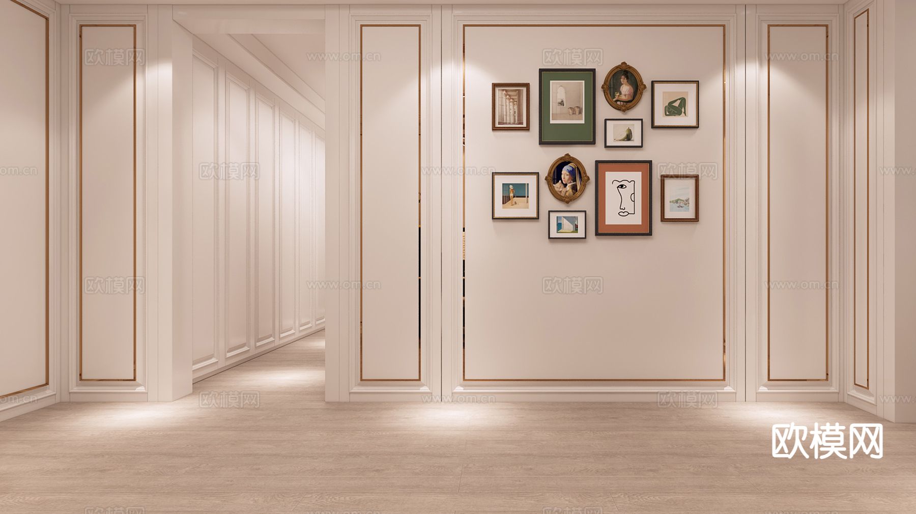 美式玄关画 过道挂画su模型下载（渲染图2）