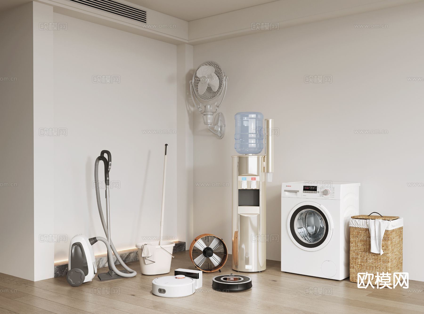 现代吸尘器 拖把桶3d模型下载