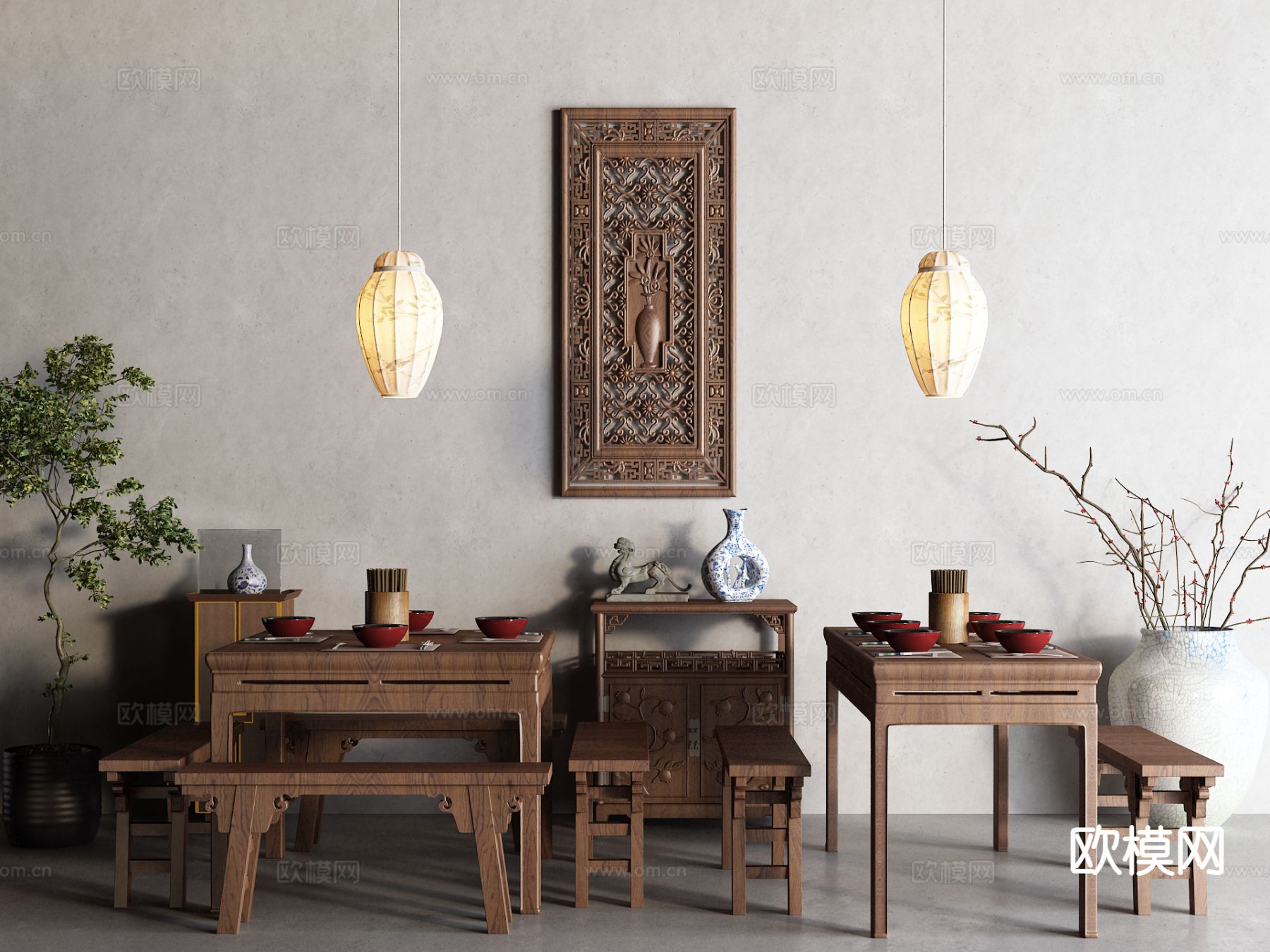 中式餐桌椅3d下载