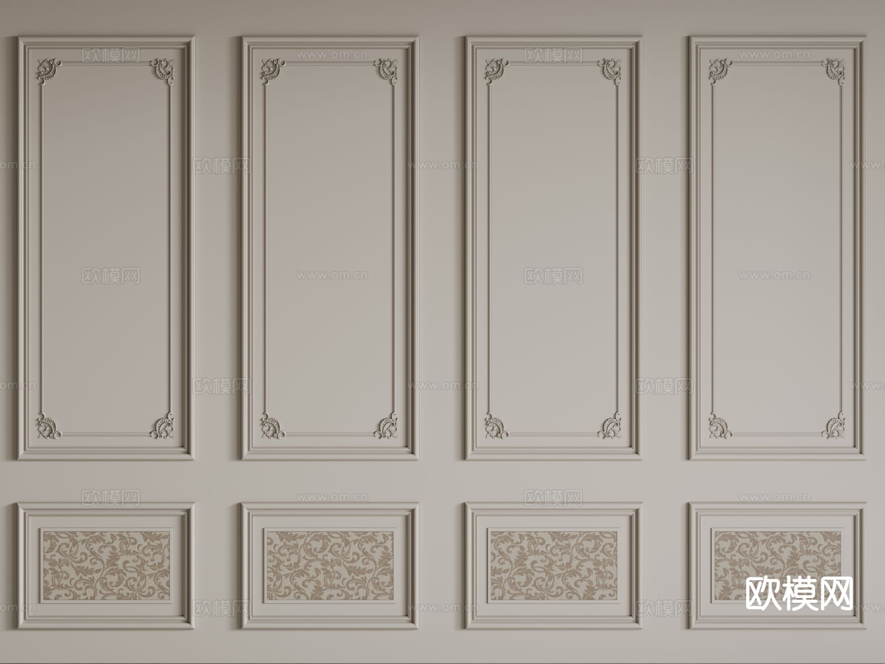 法式护墙板 雕花线条3d模型下载