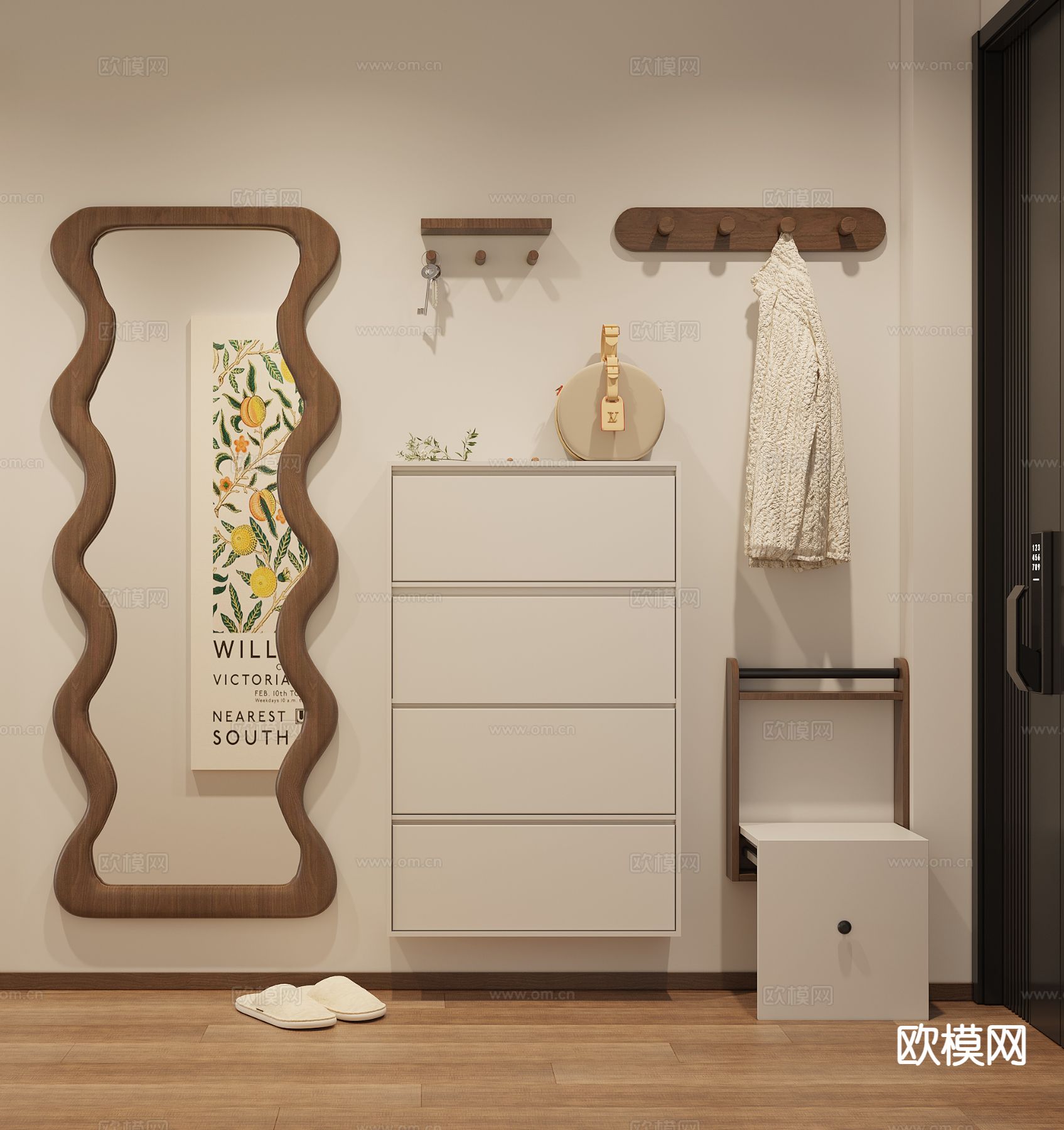 奶油风全身镜3d模型下载