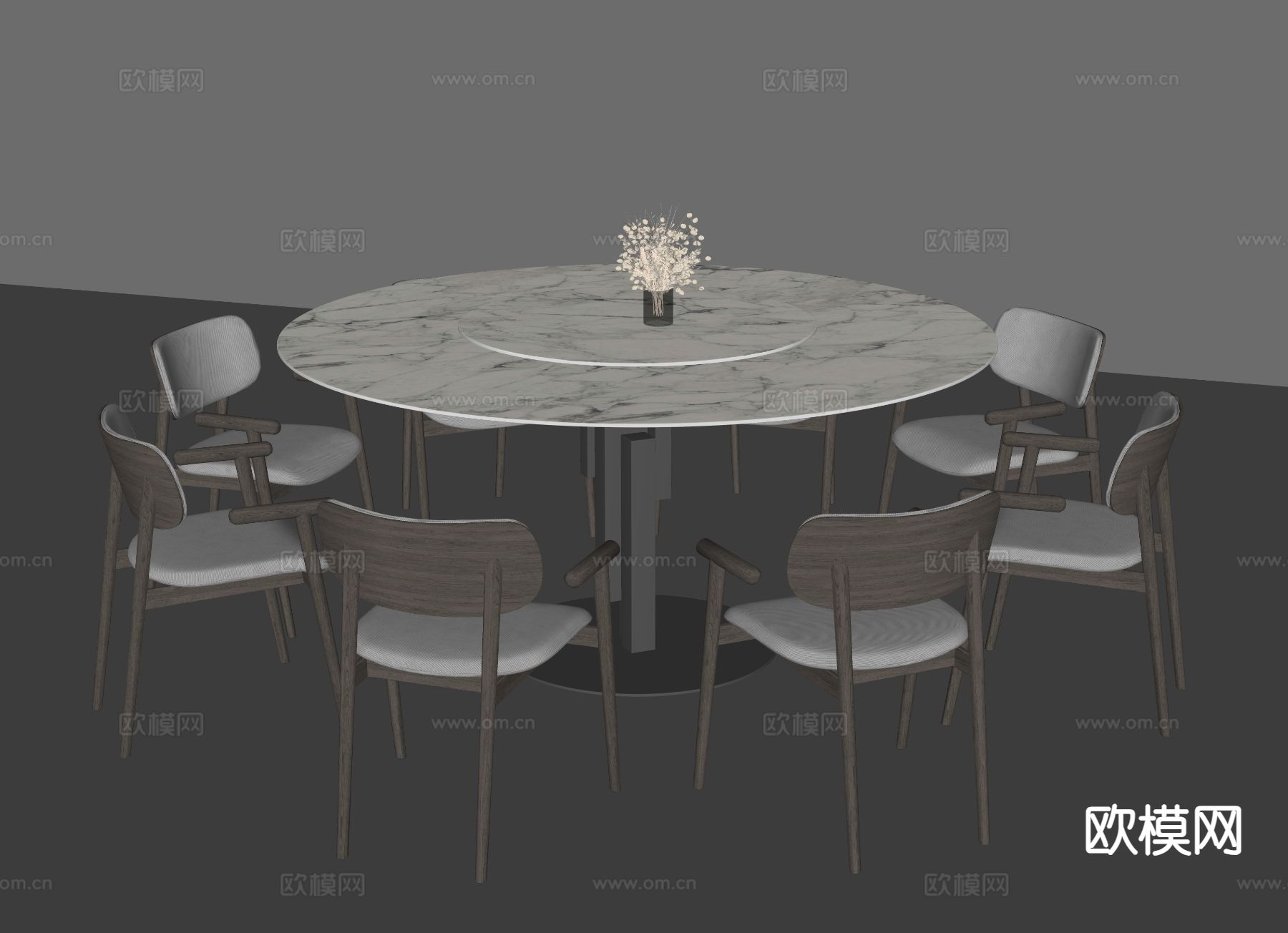 意式极简圆桌 餐桌椅su模型下载（渲染图1）
