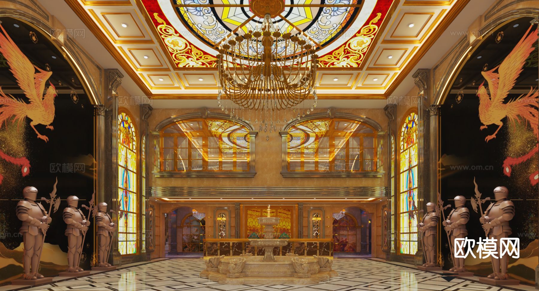 欧式古典KTV大堂 酒店大堂3d模型下载（渲染图1）