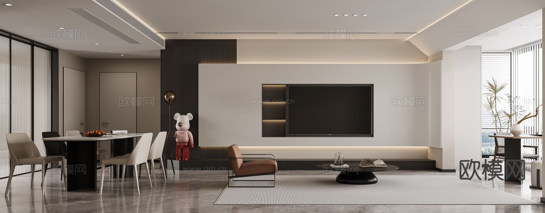 现代客餐厅3d模型下载（渲染图2）