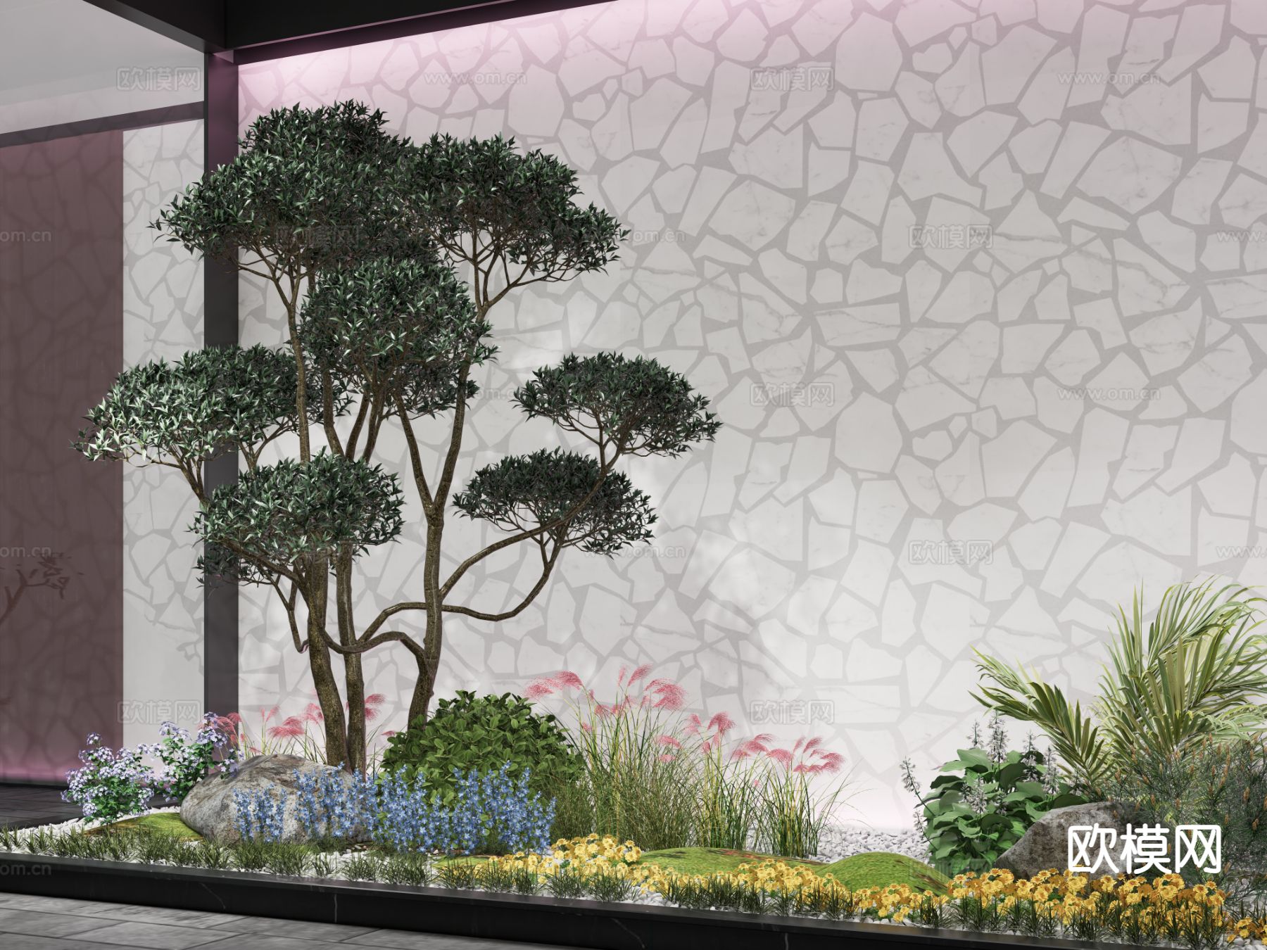 现代庭院小品 植物堆su模型下载（渲染图3）