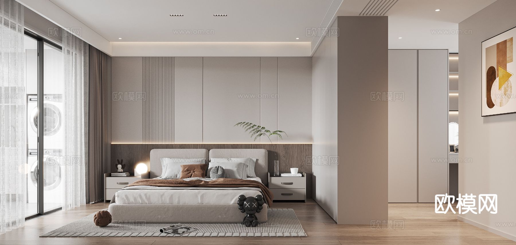 现代卧室 主卧3d模型下载（渲染图1）