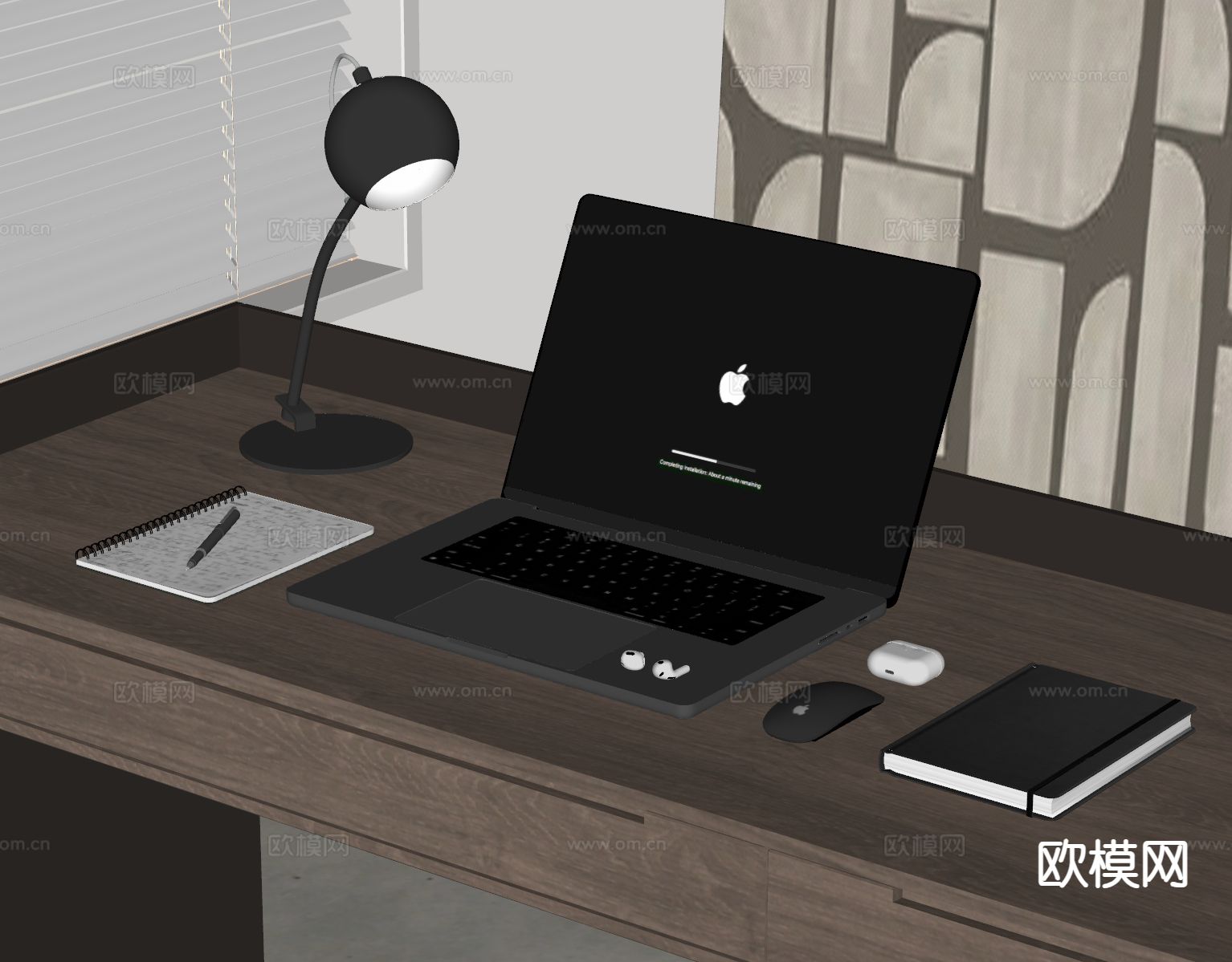 苹果笔记本 电脑 办公用品 台灯su模型下载（渲染图1）