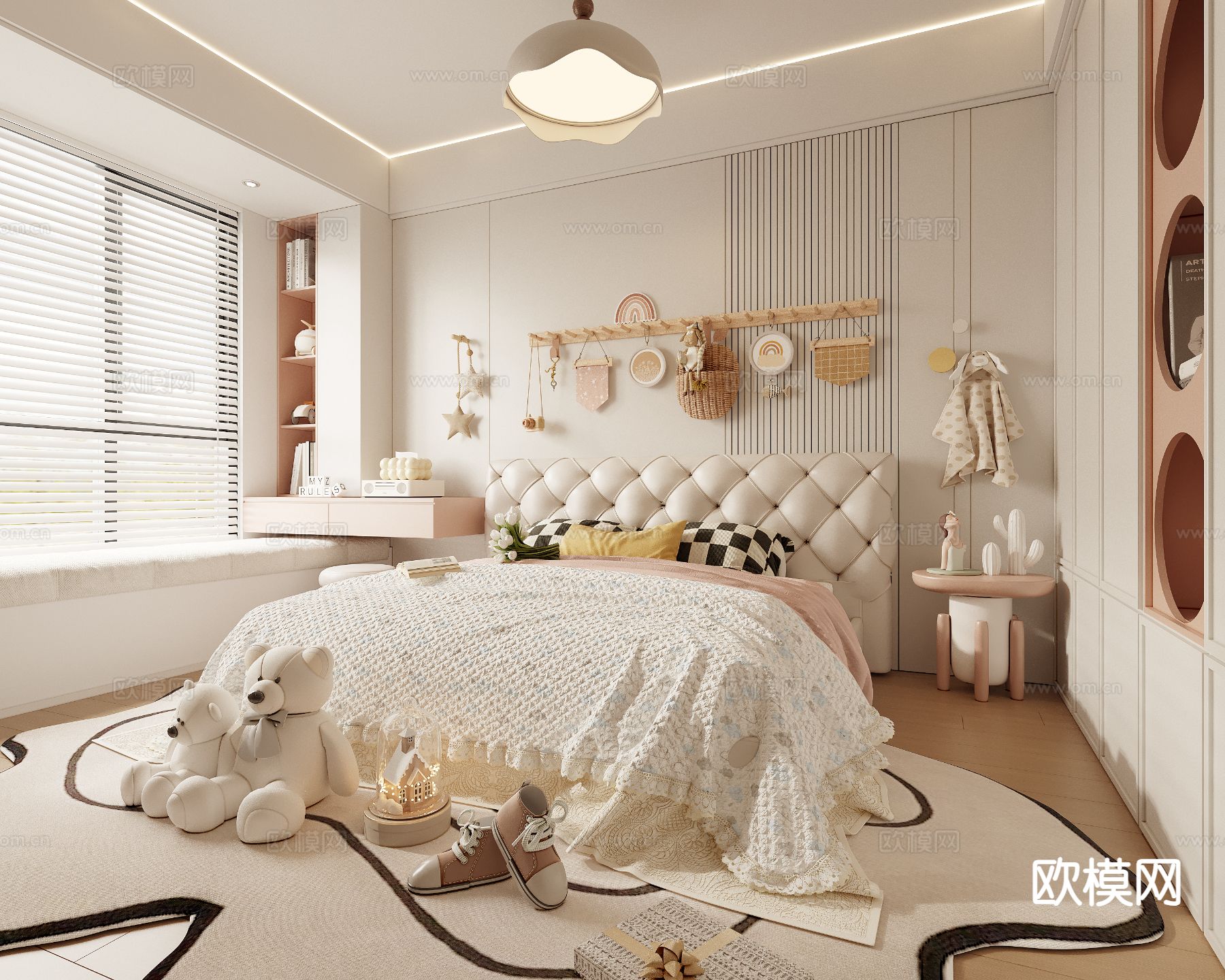 奶油风儿童房 女儿房 公主房3d模型下载（渲染图2）