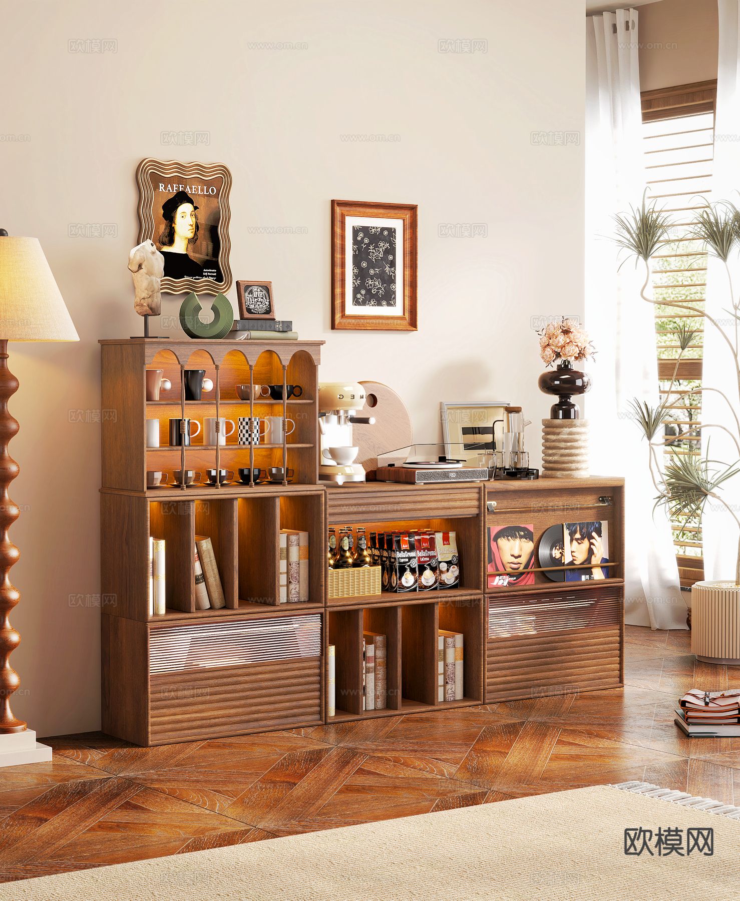 中古风餐边柜 茶杯柜3d模型下载