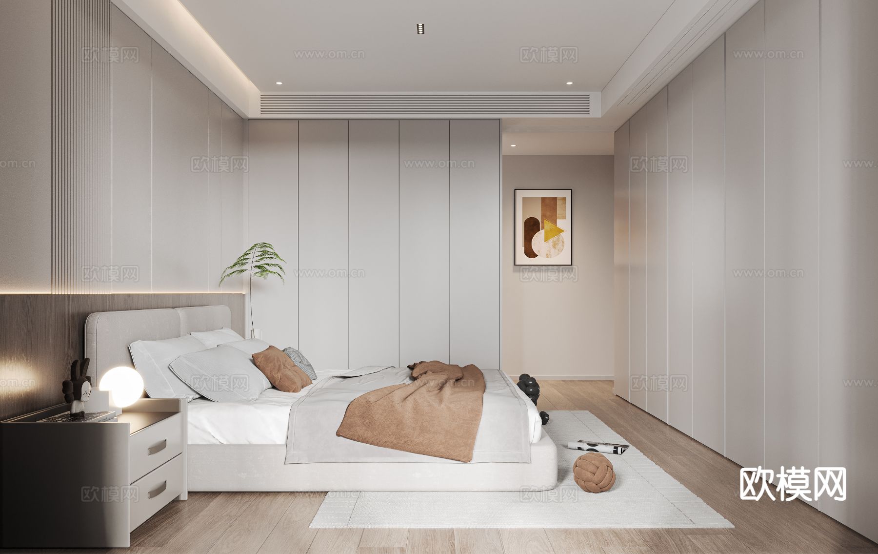 现代卧室 主卧3d模型下载（渲染图2）