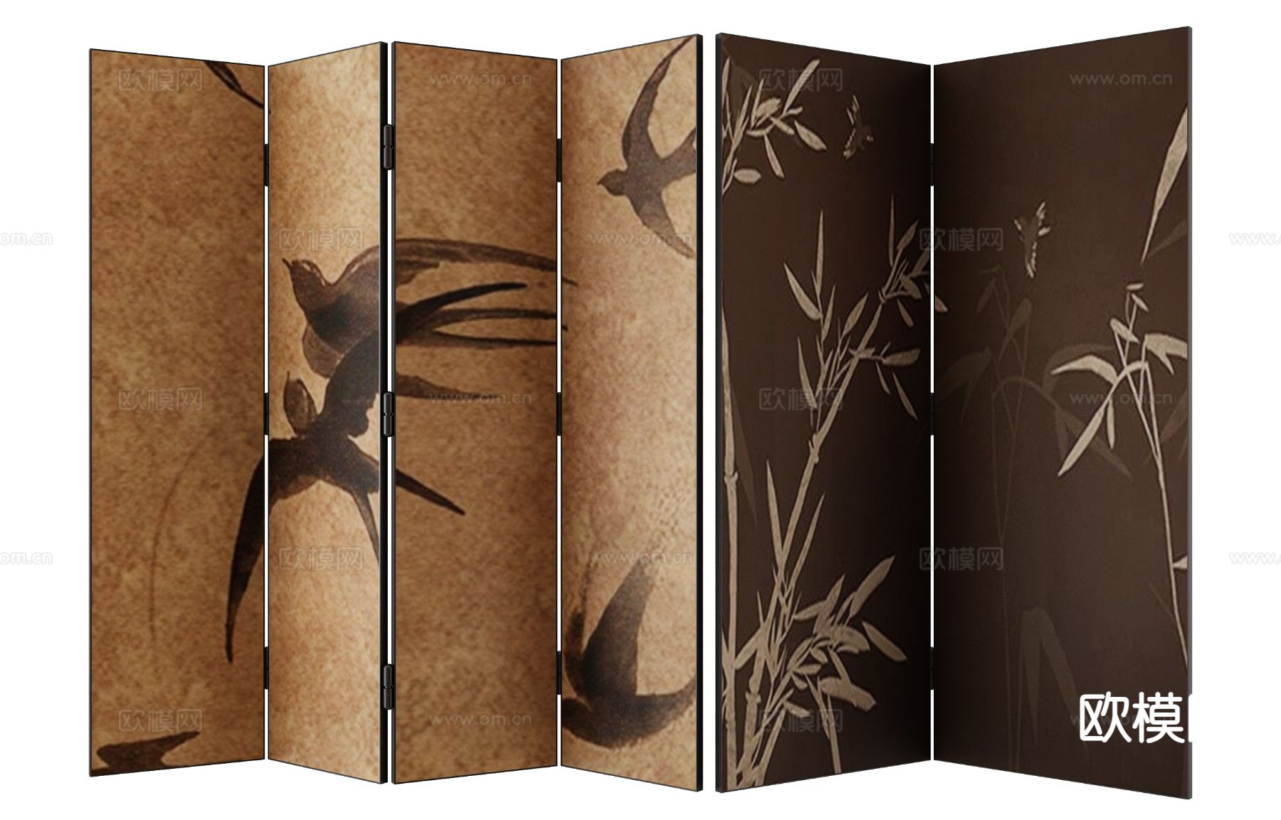 中古风屏风 折叠屏风3d模型下载