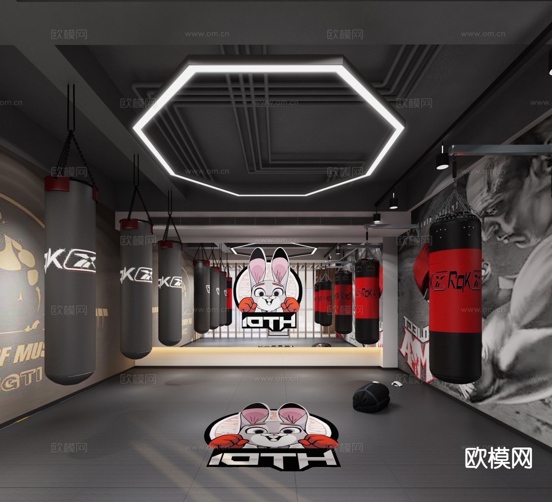 现代健身房 拳击区3d模型下载（渲染图2）