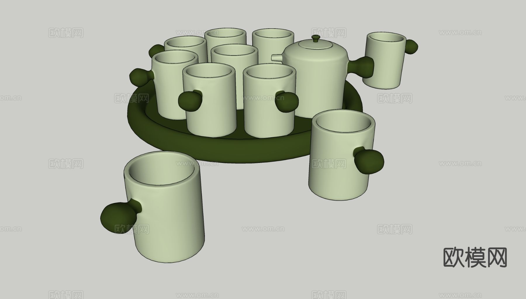 北欧茶具套装 陶瓷水杯su模型下载（渲染图1）