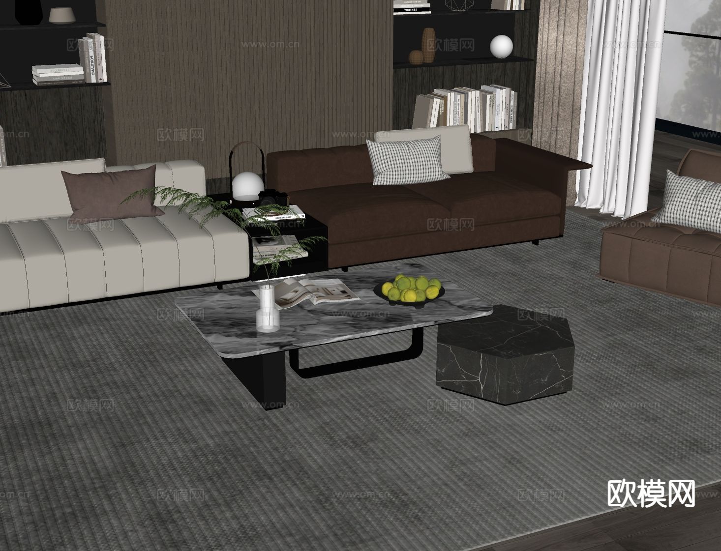 意式子母茶几su模型下载（渲染图1）