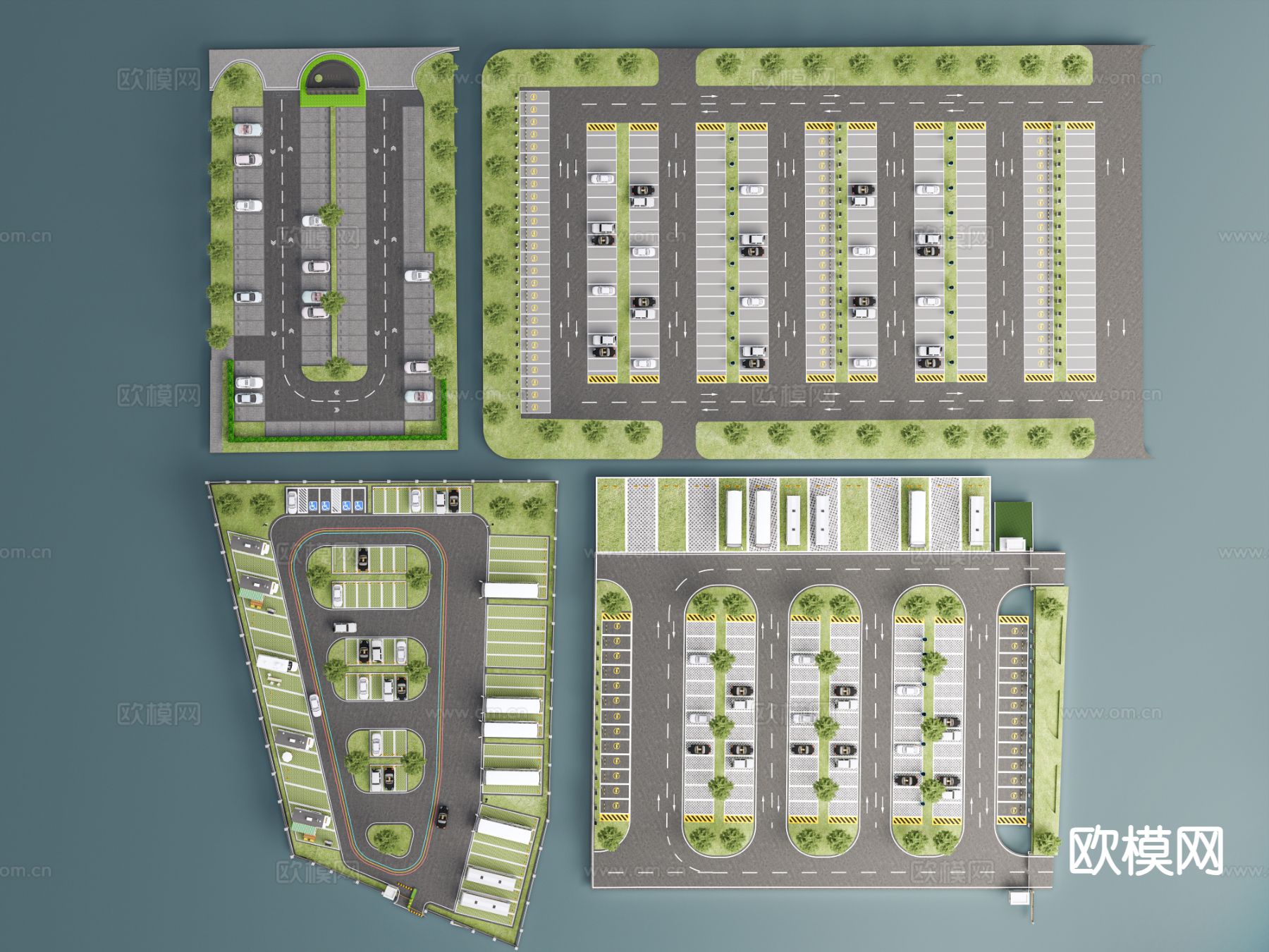 现代生态停车位3d模型下载（渲染图1）