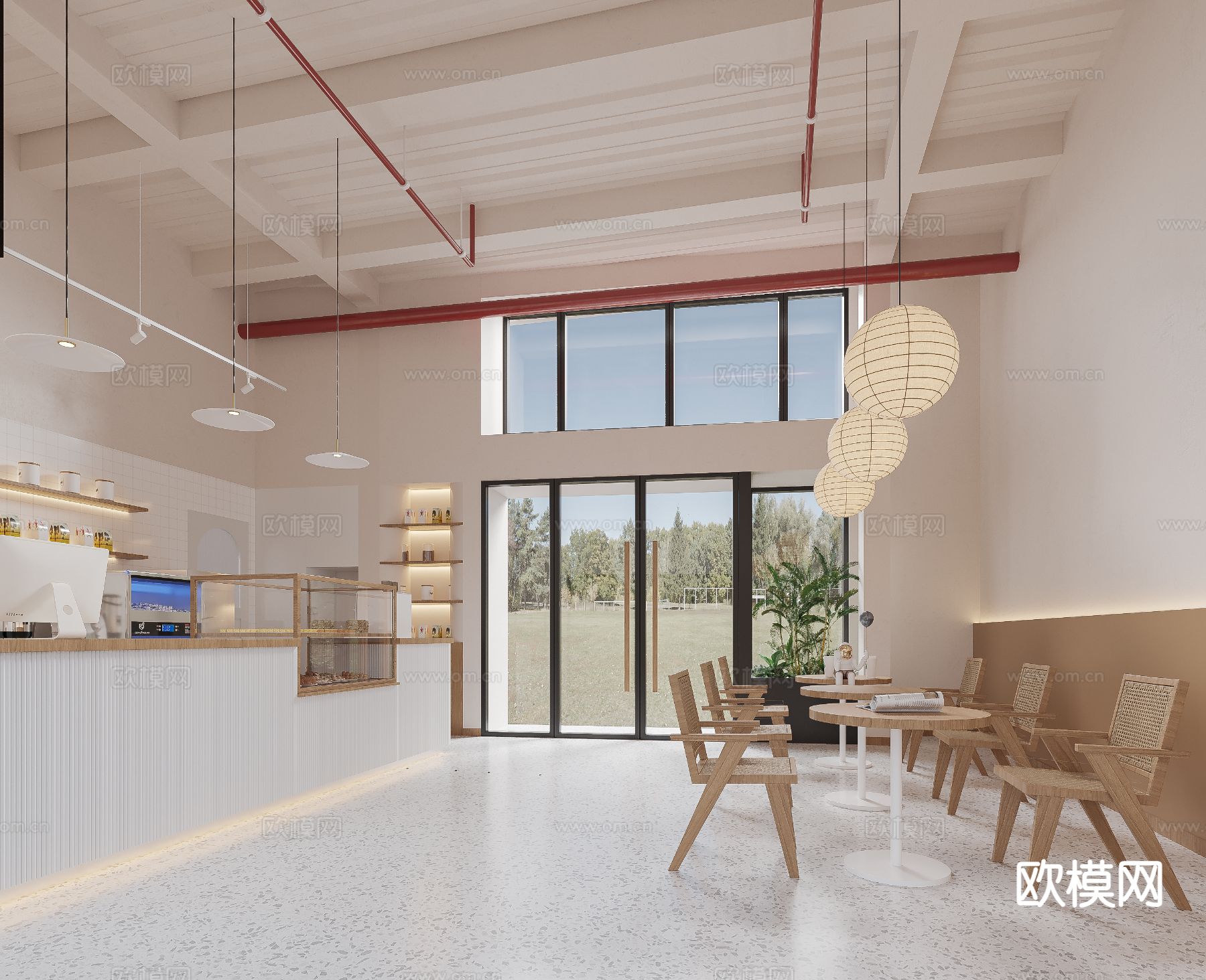 奶油风奶茶店 甜品店3d模型下载