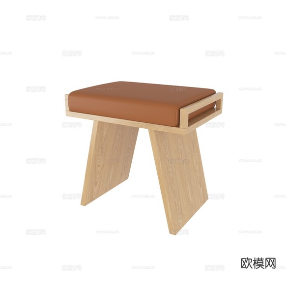 原木风小凳子3d模型下载